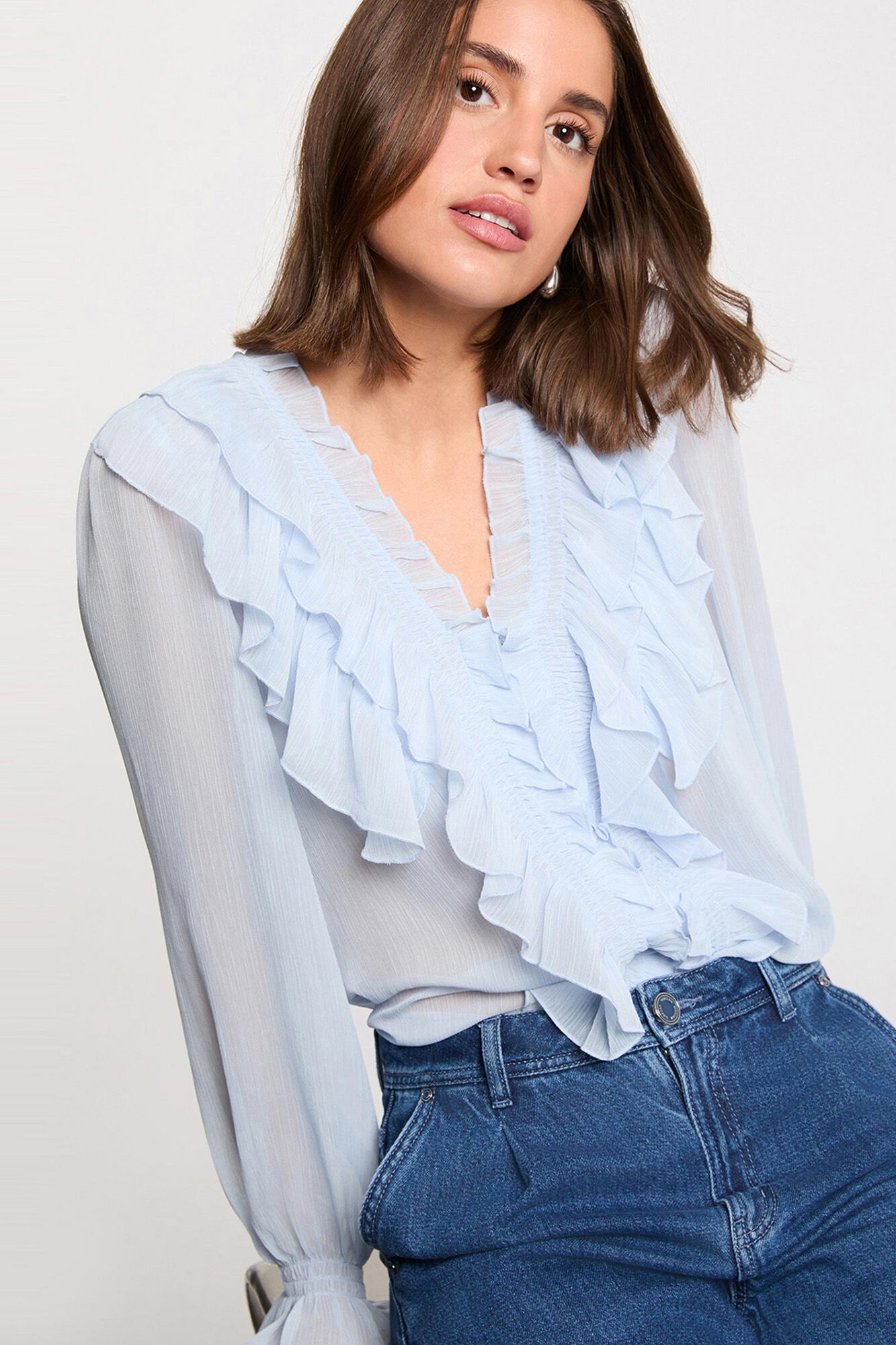 Morgan Camisa fluida com gola em bico Azul