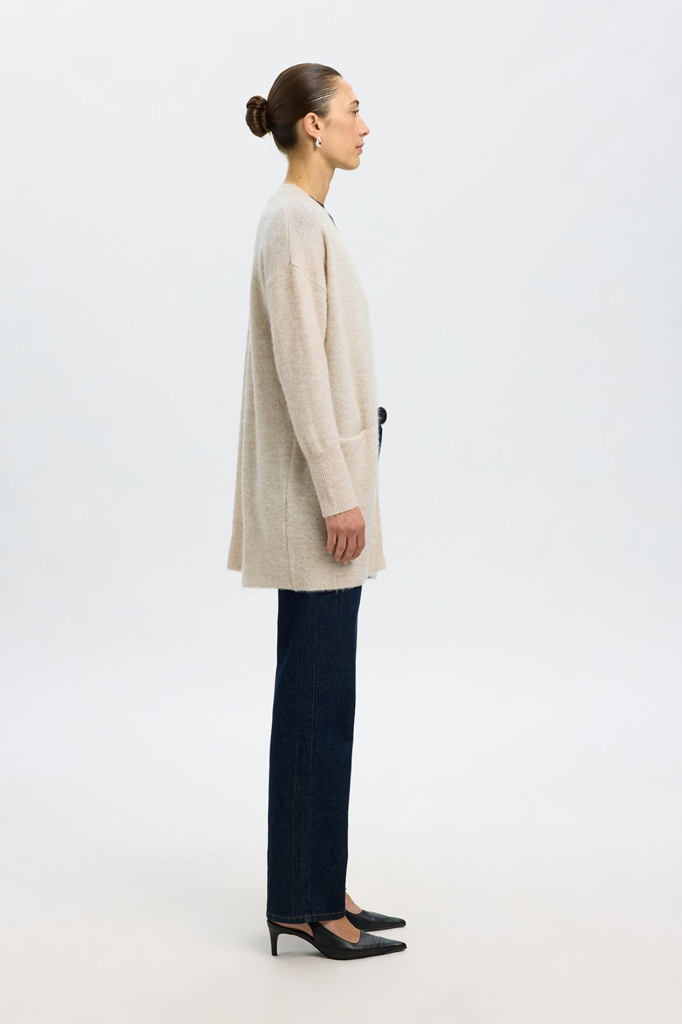 Selected Long wool and alpaca cardigan Beige