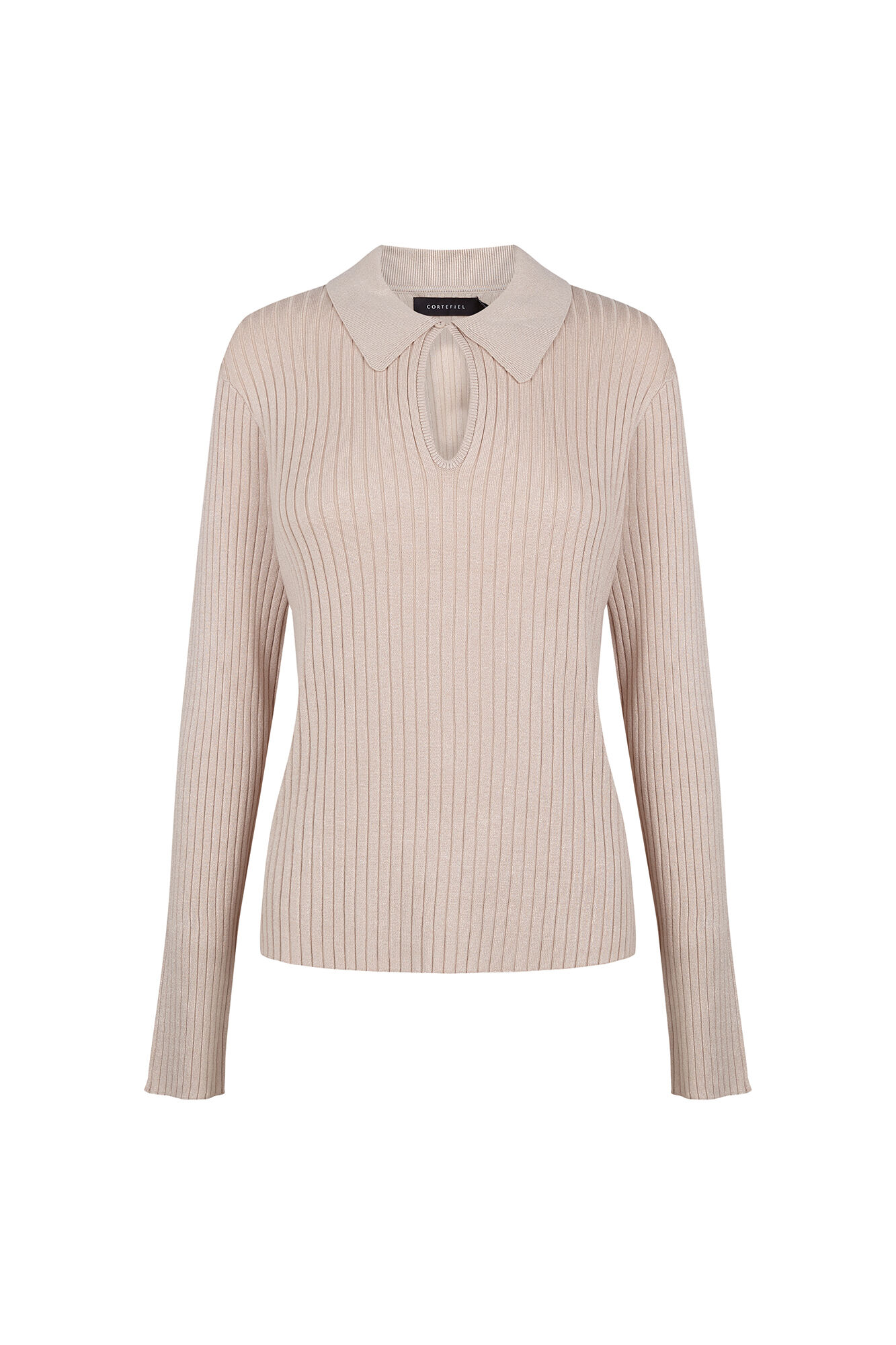 Cortefiel Jersey-knit keyhole polo shirt Beige