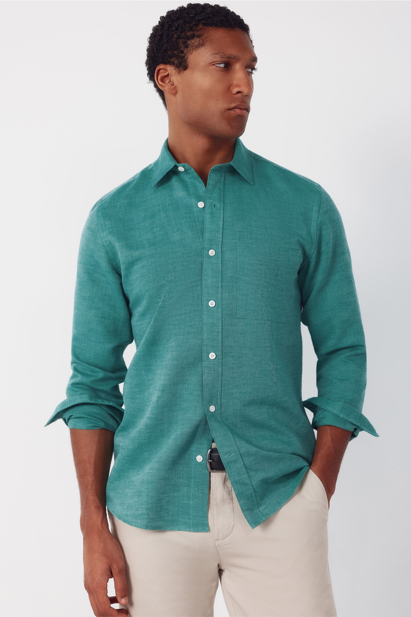 Cortefiel Plain linen cotton shirt