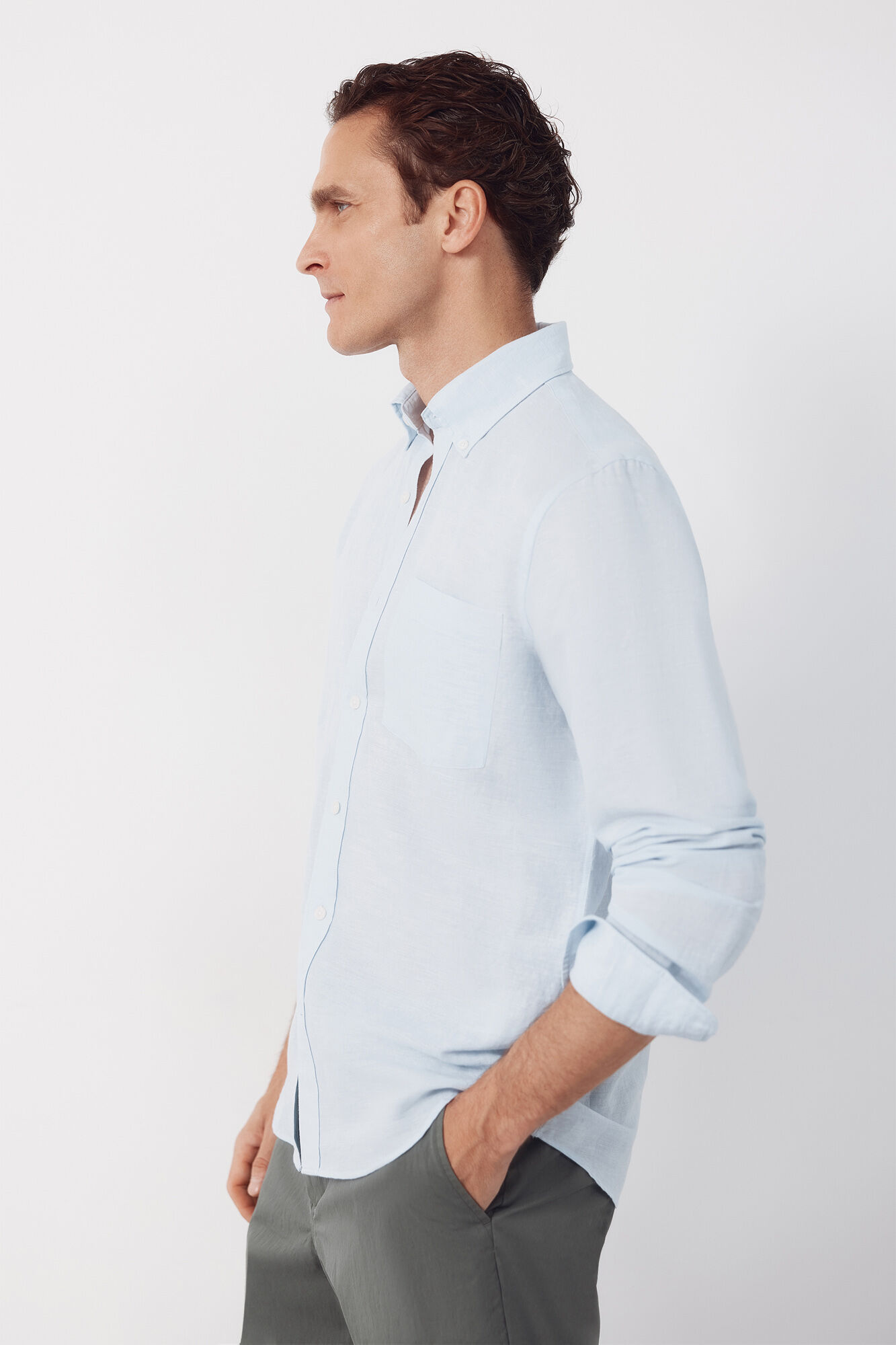 Cortefiel Plain linen shirt Blue