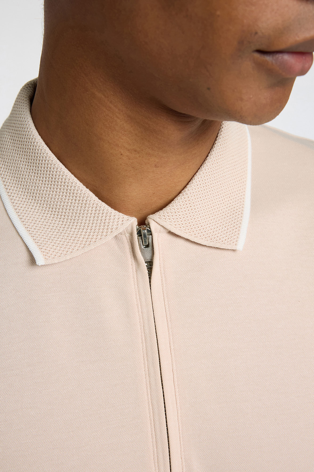 Selected Short sleeve polo shirt with zip fastening Beige
