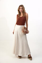 Slowlove Falda midi satinada con encaje Ecru