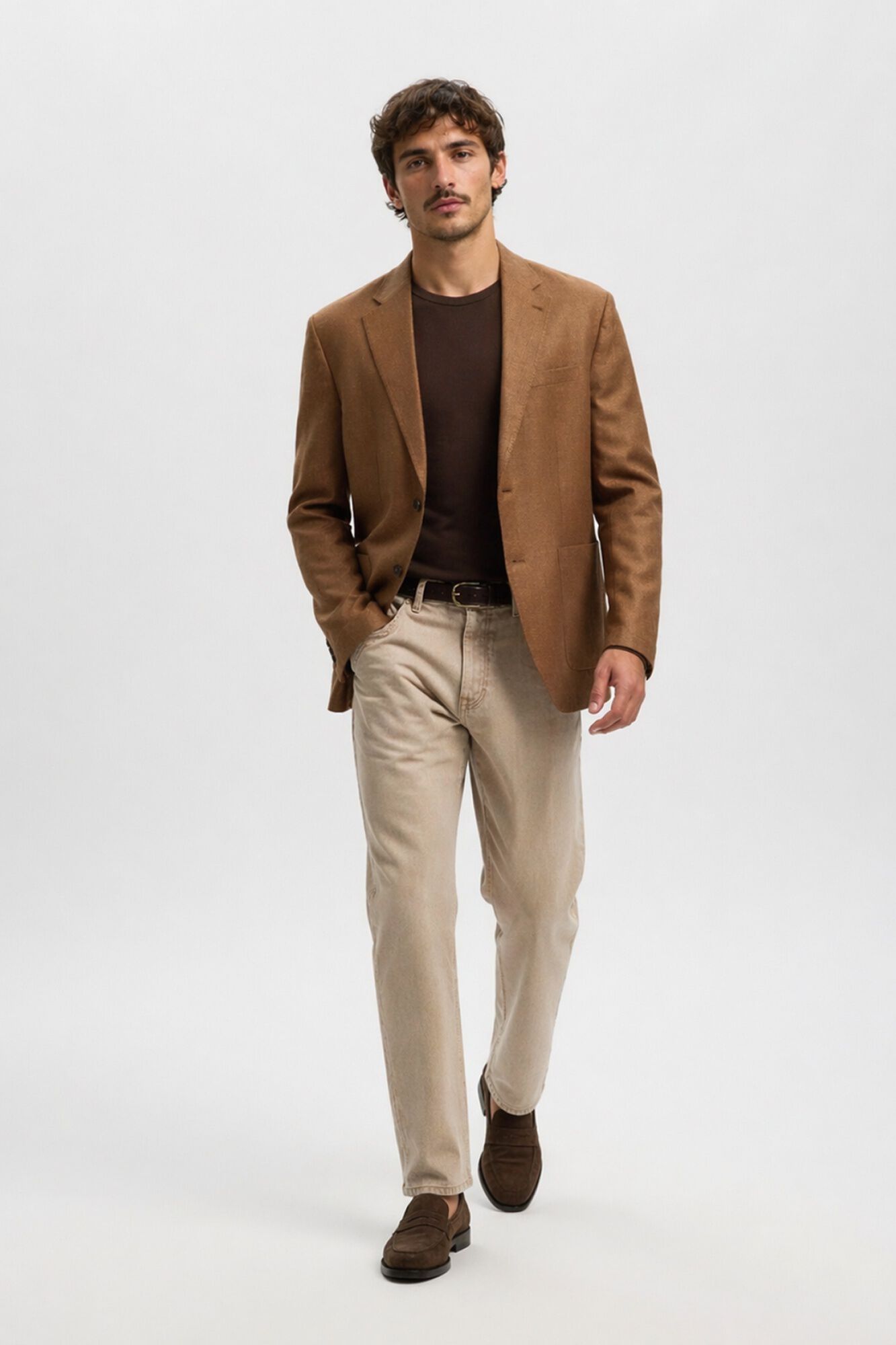 Selected Blazer de linho com lapela Castanho