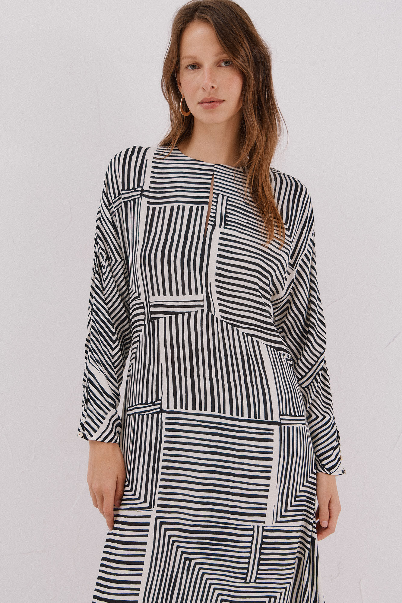 Cortefiel Printed midi dress Printed white