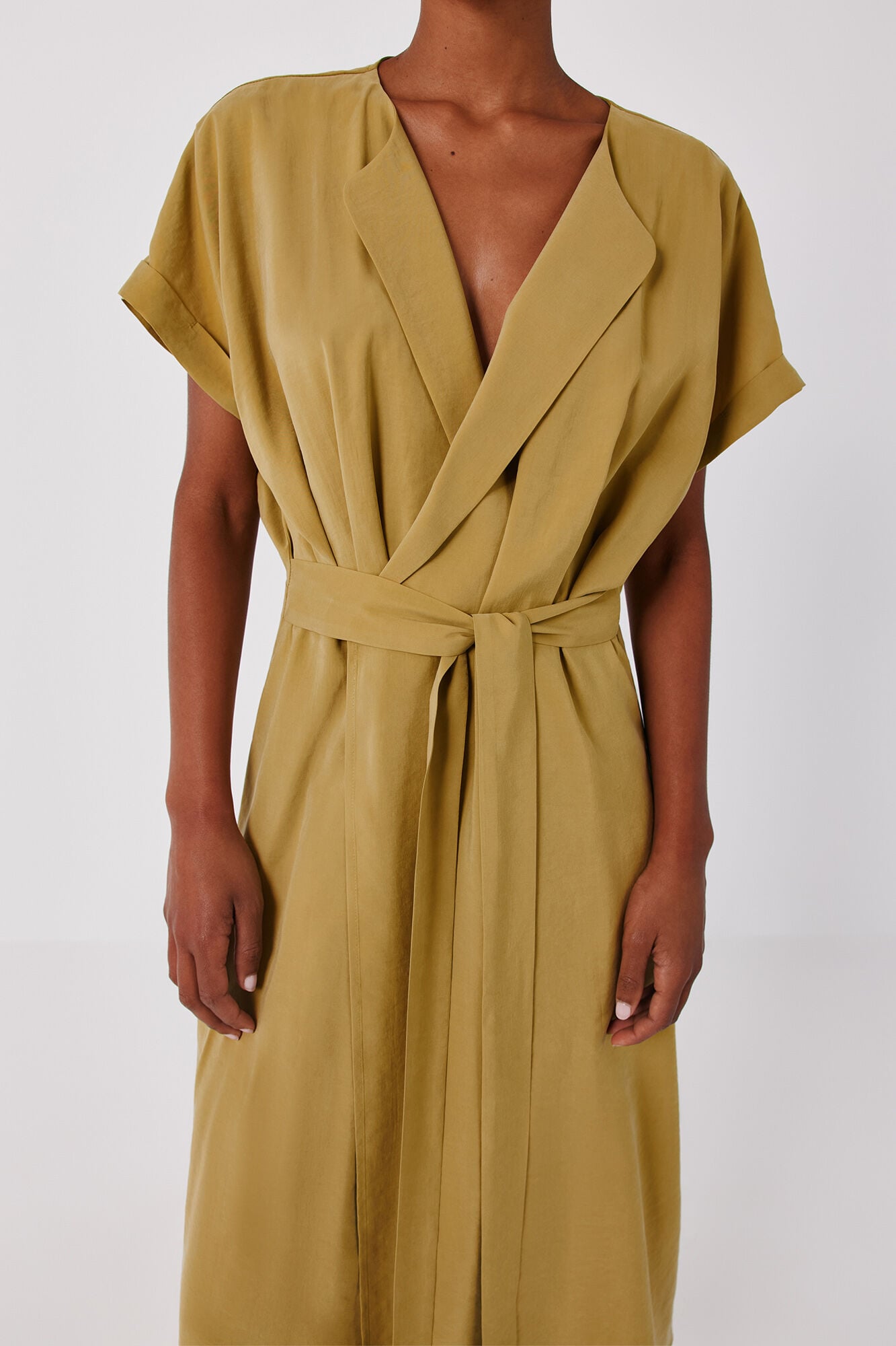 Cortefiel Wrap tencel dress Yellow