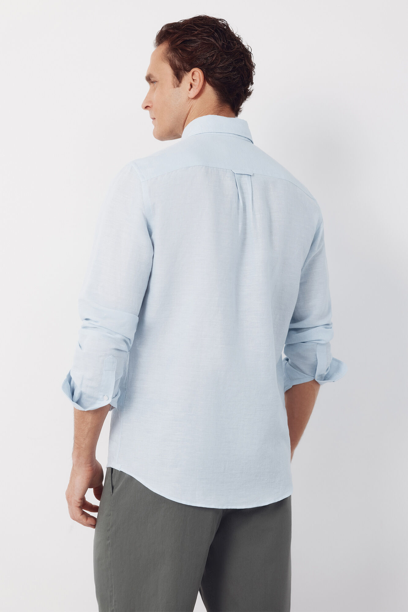 Cortefiel Plain linen shirt Blue