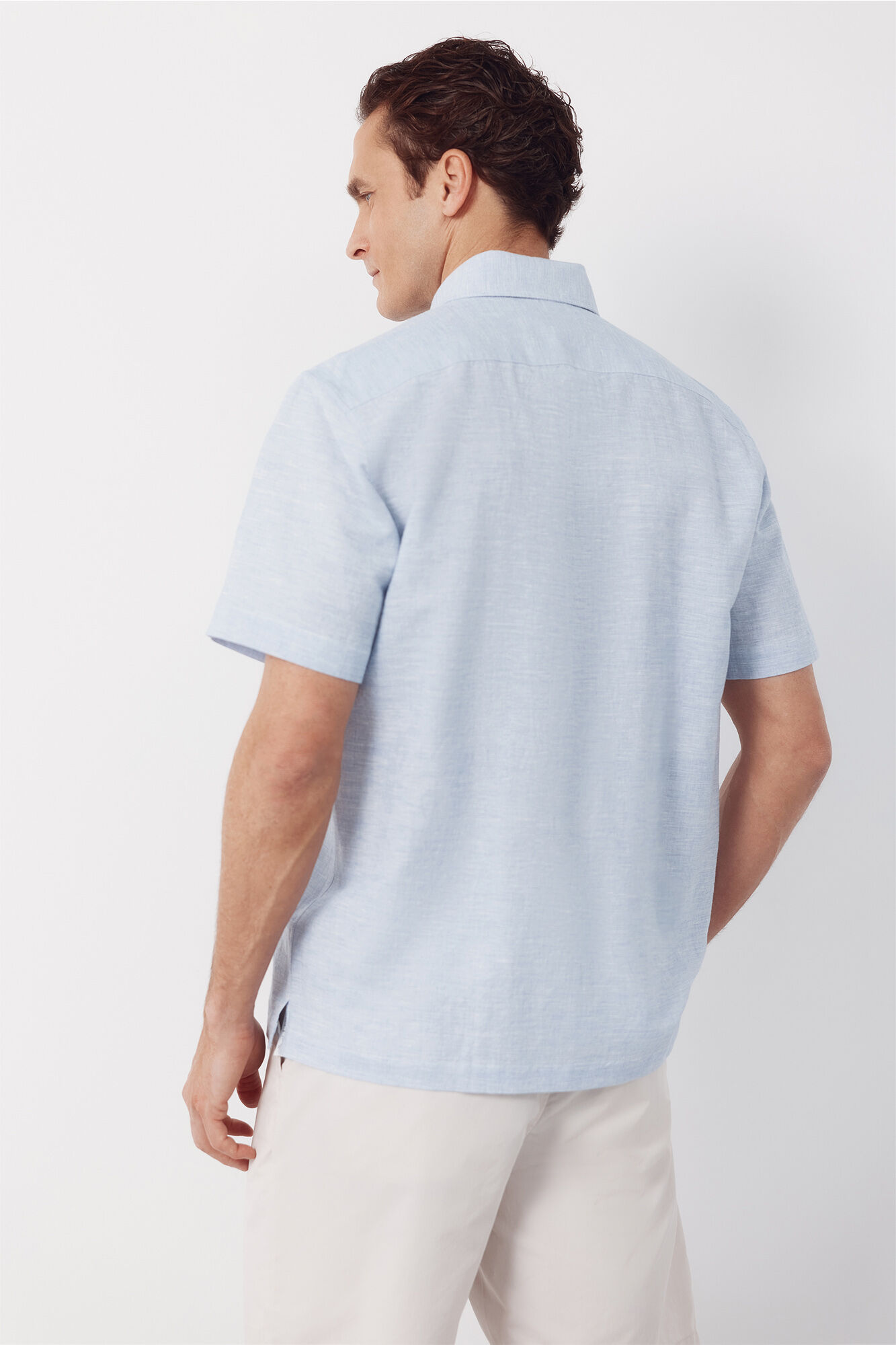Cortefiel Linen short sleeve shirt Blue