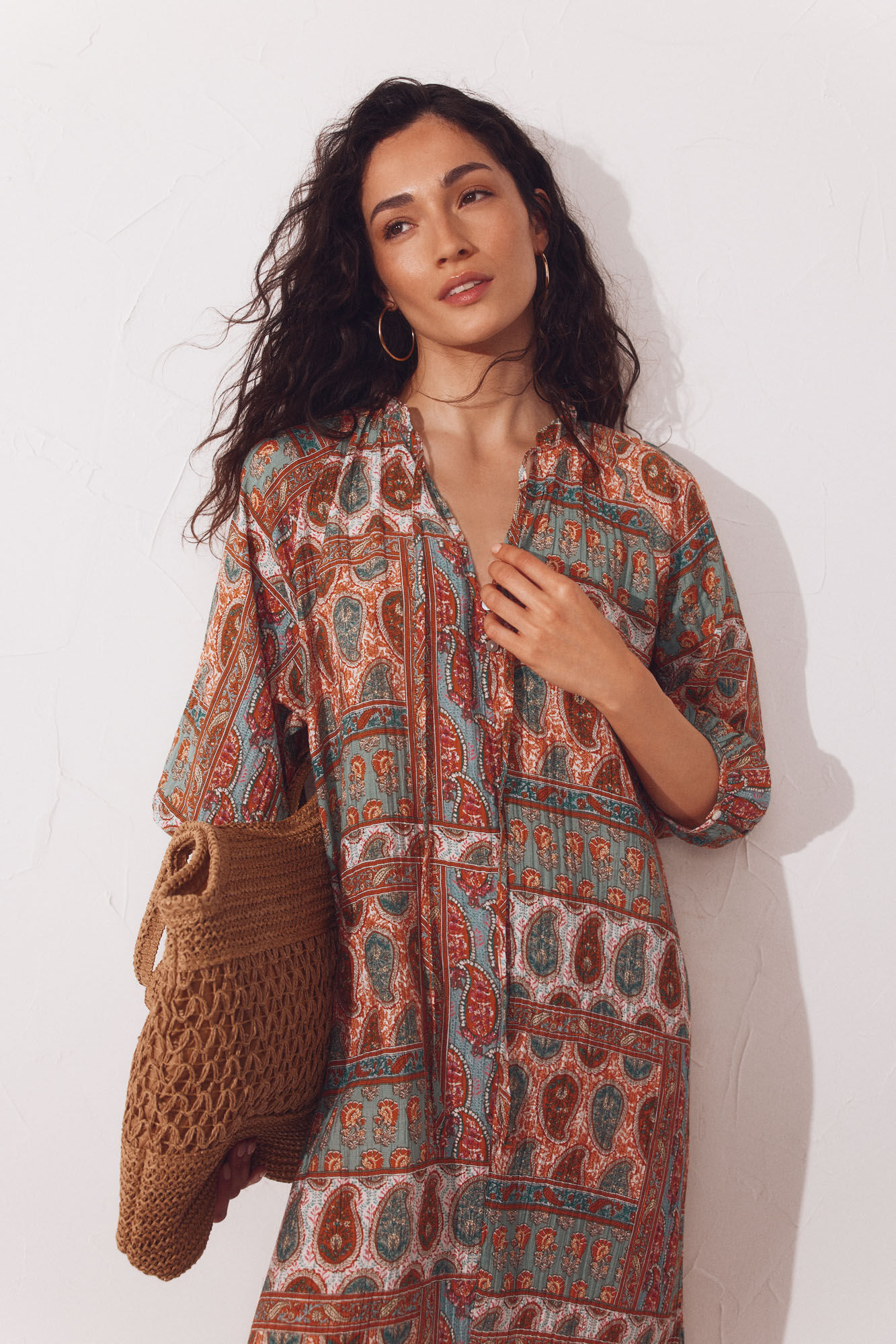 Cortefiel Caftan estampado amplo Laranja