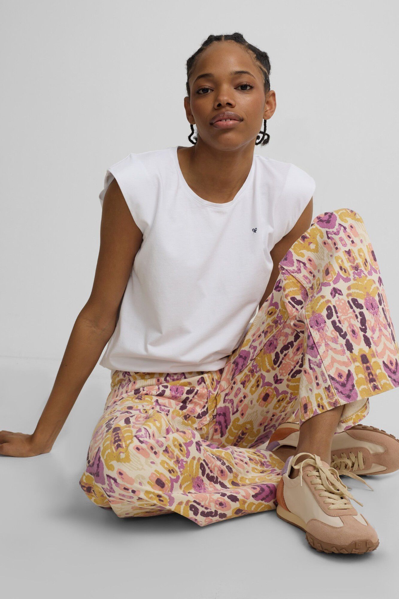 Silbon Ikat print denim trousers Pink