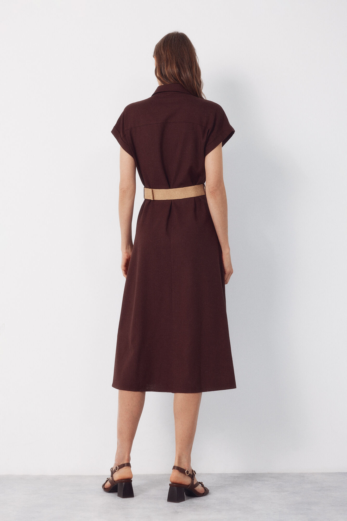 Cortefiel Linen dress Dark brown