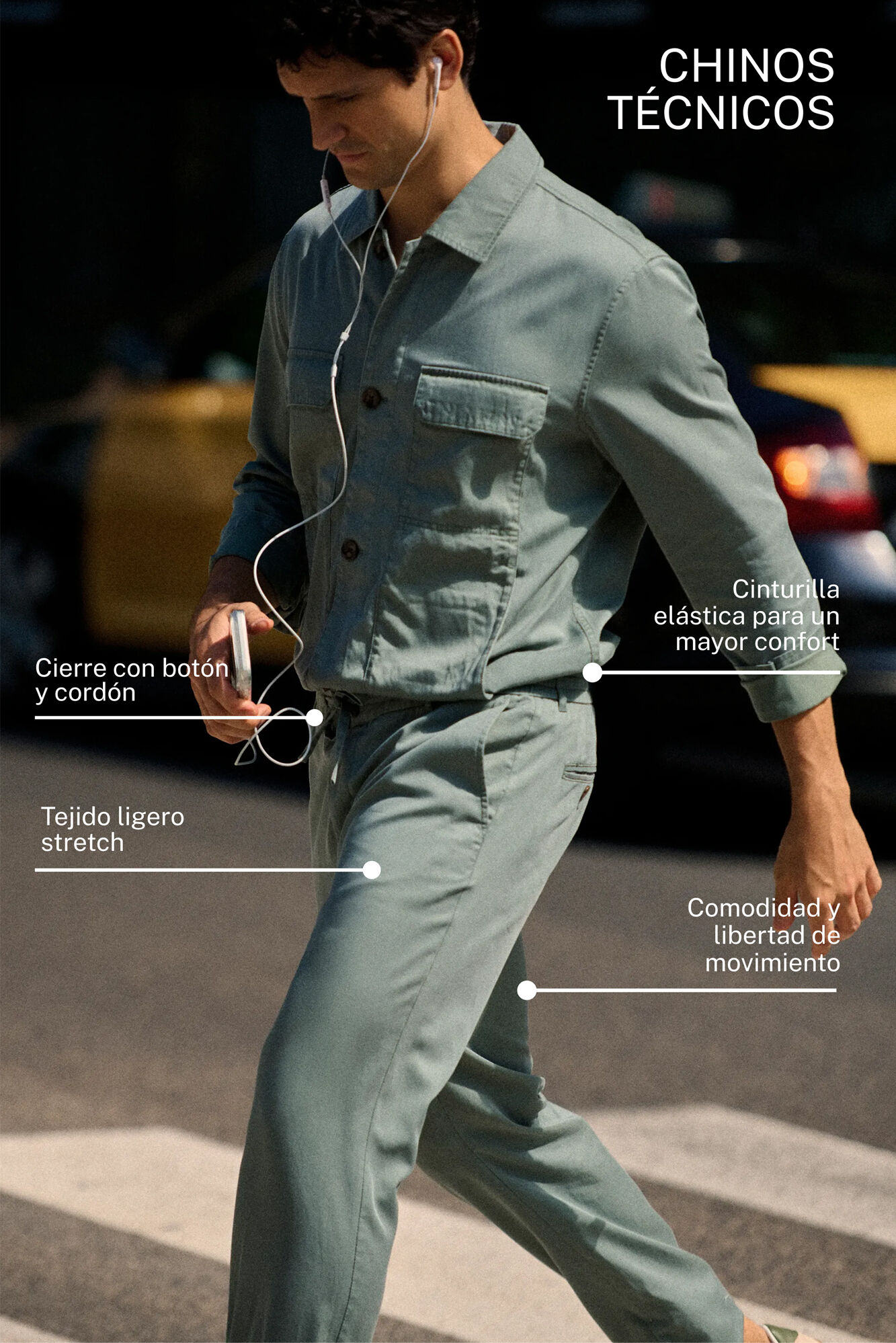 Cortefiel Lightweight slim technical chinos Kaki