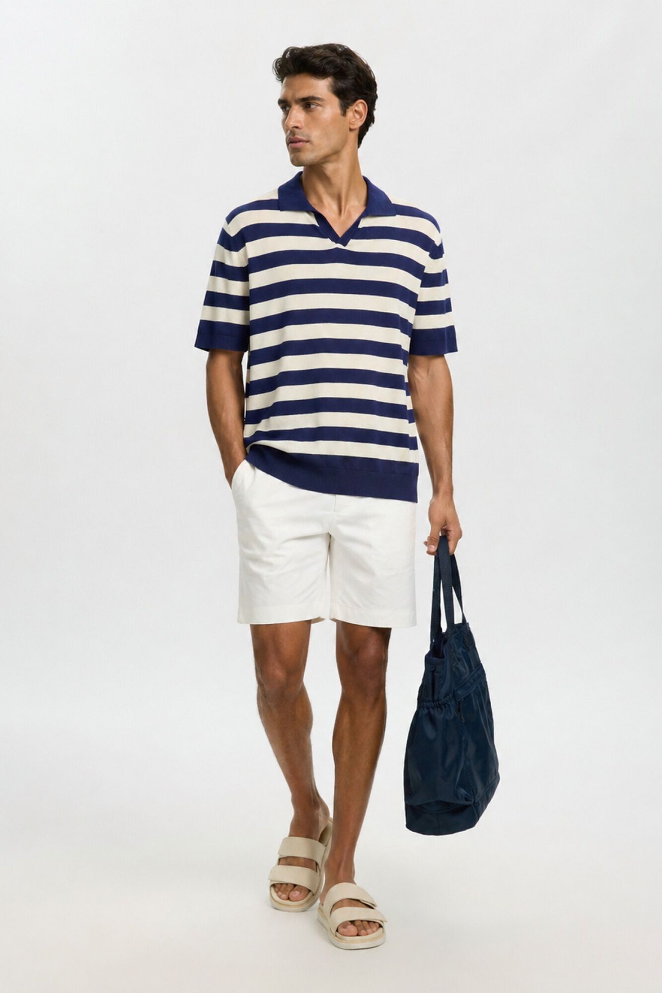 Selected Polo de malha &agrave;s riscas Azul
