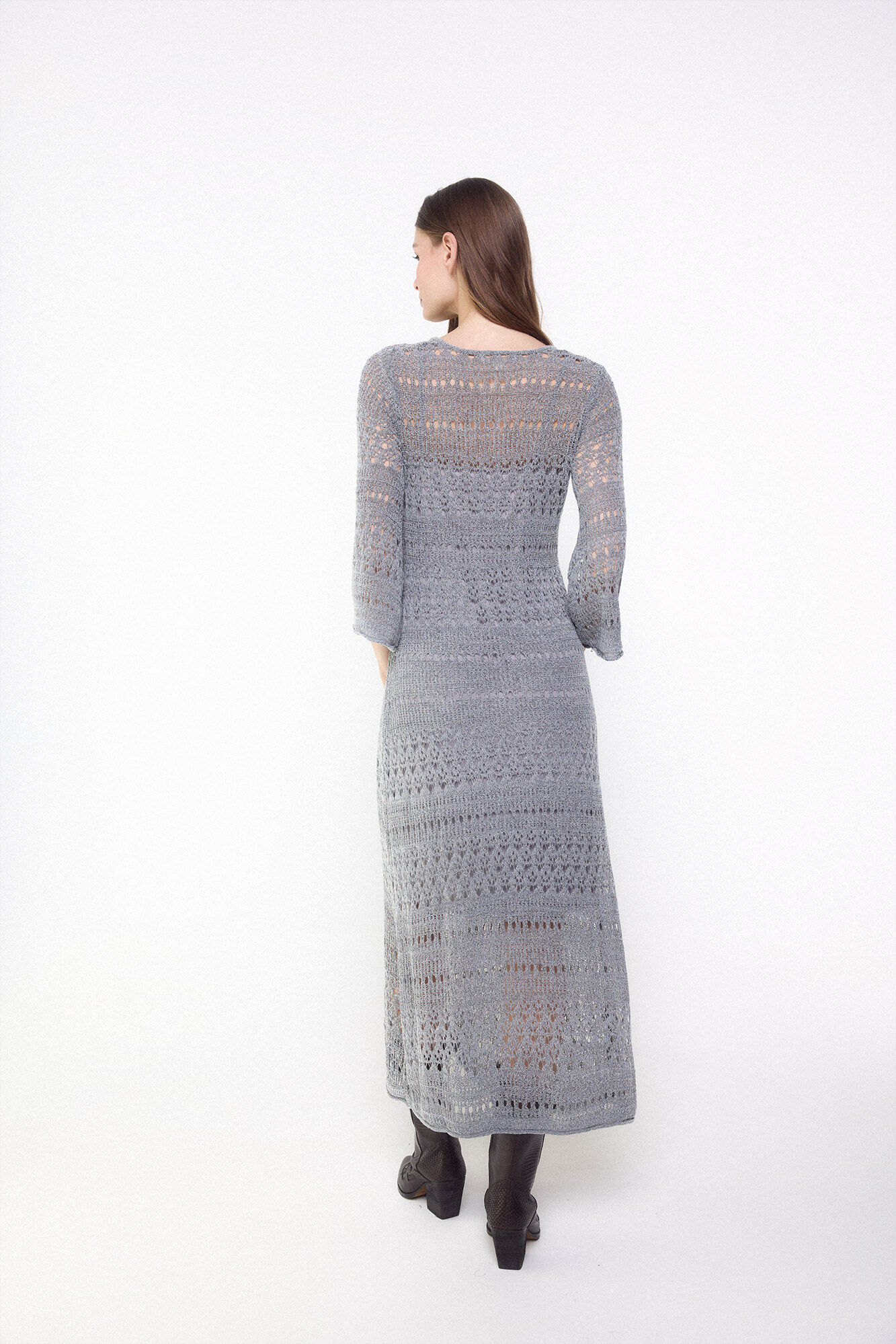 Slowlove Vestido de malha rendada Cinzento