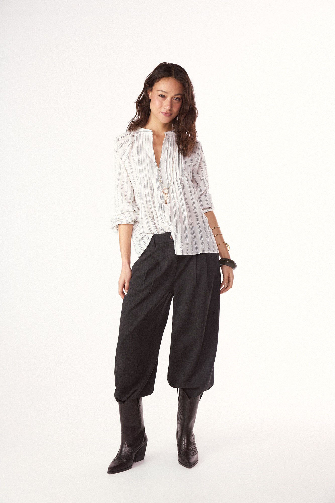 Slowlove Blusa em tecido de riscas