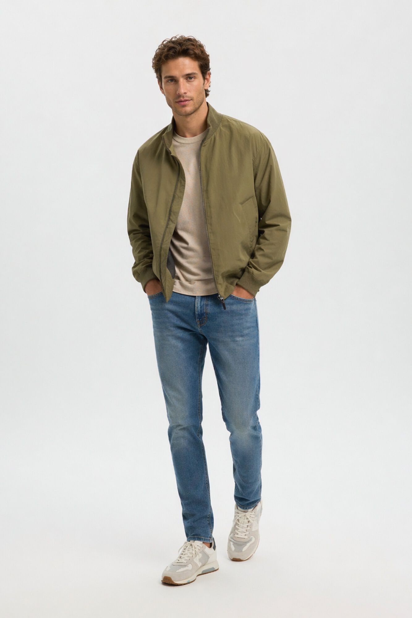 Selected Men's plain zip-fastening bomber jacket