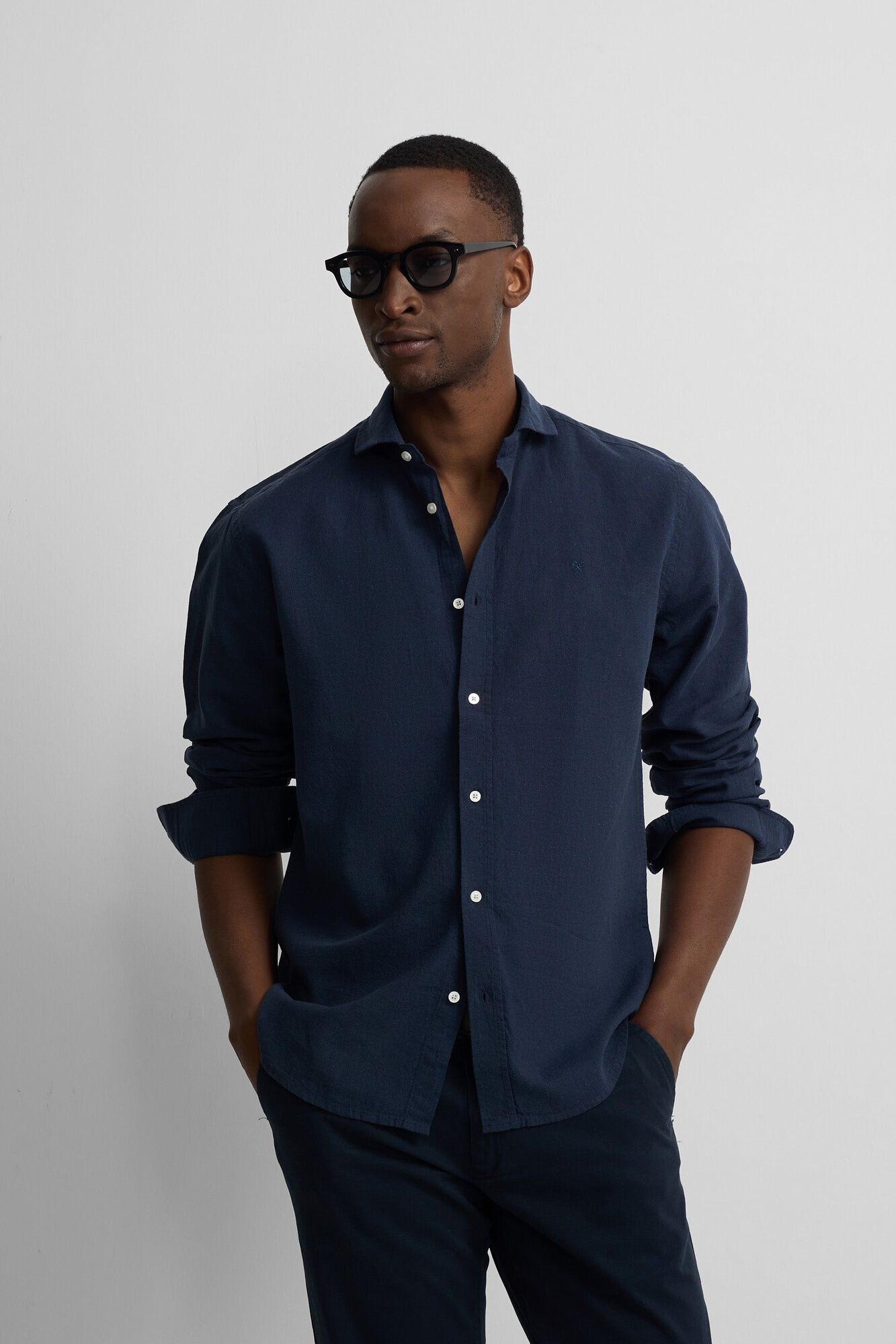 Silbon Linen sport shirt Navy