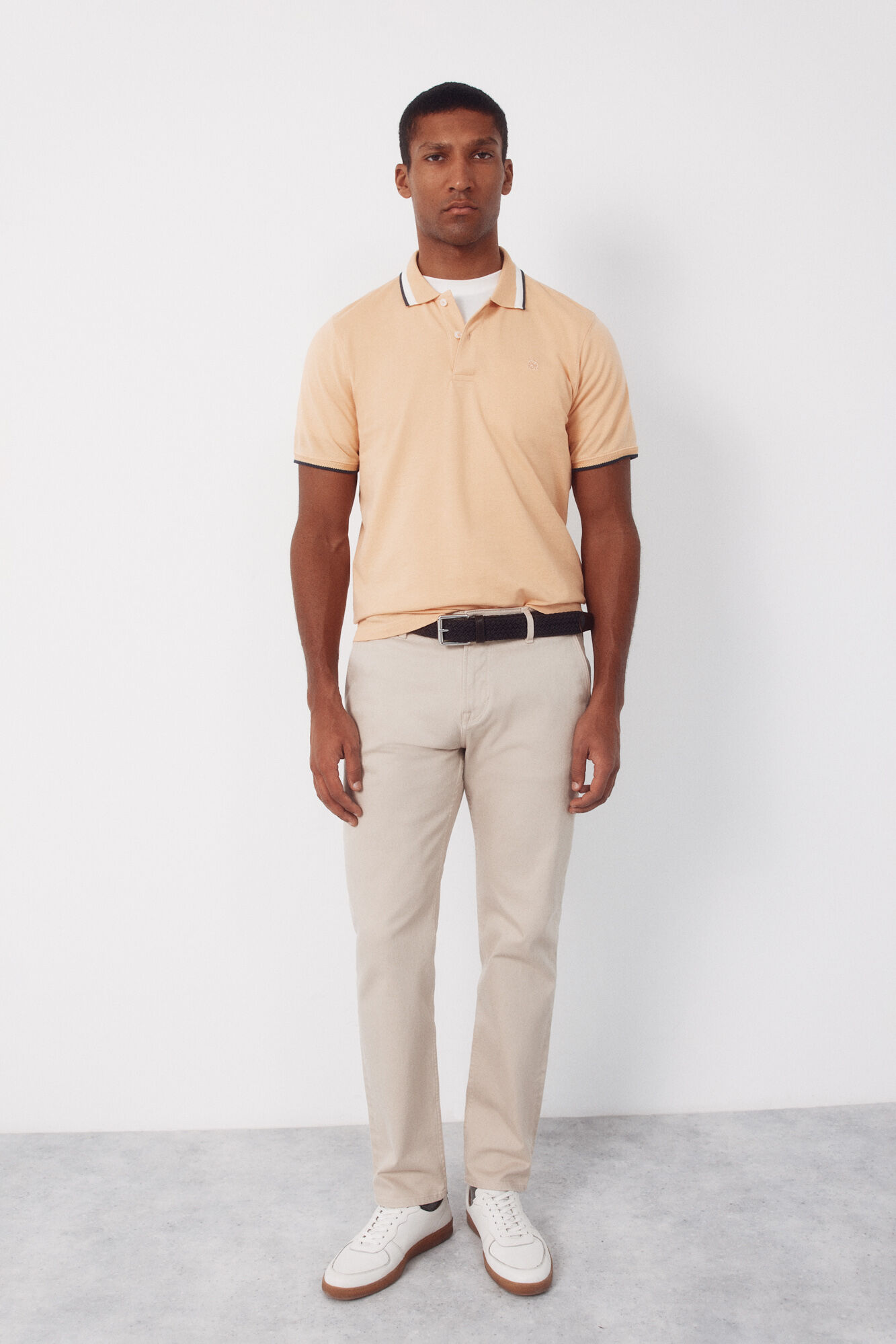 Cortefiel Fantasy neck structure polo shirt Orange