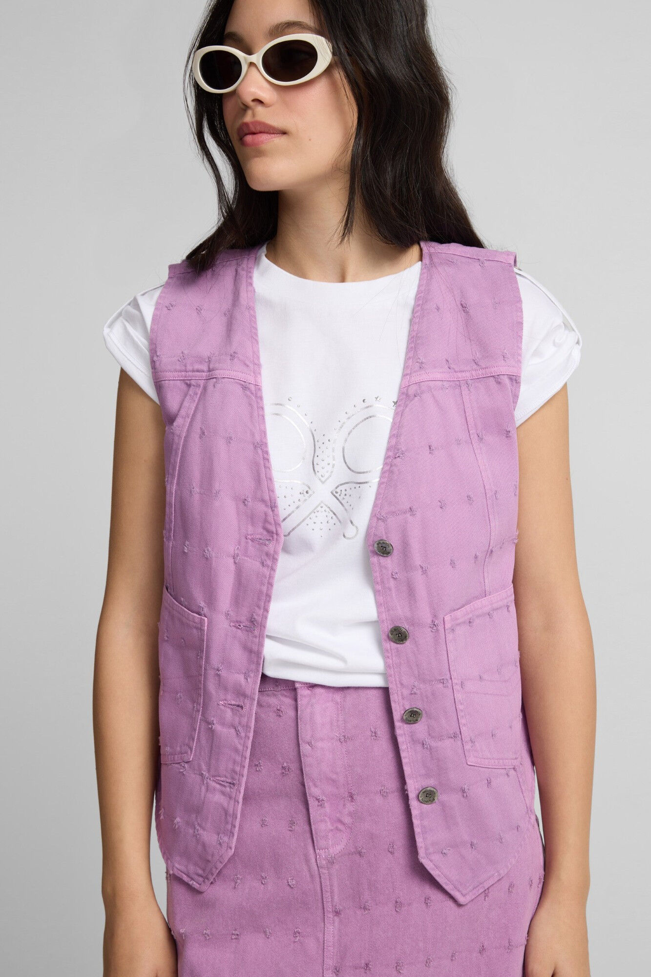 Silbon Openwork denim vest Purple