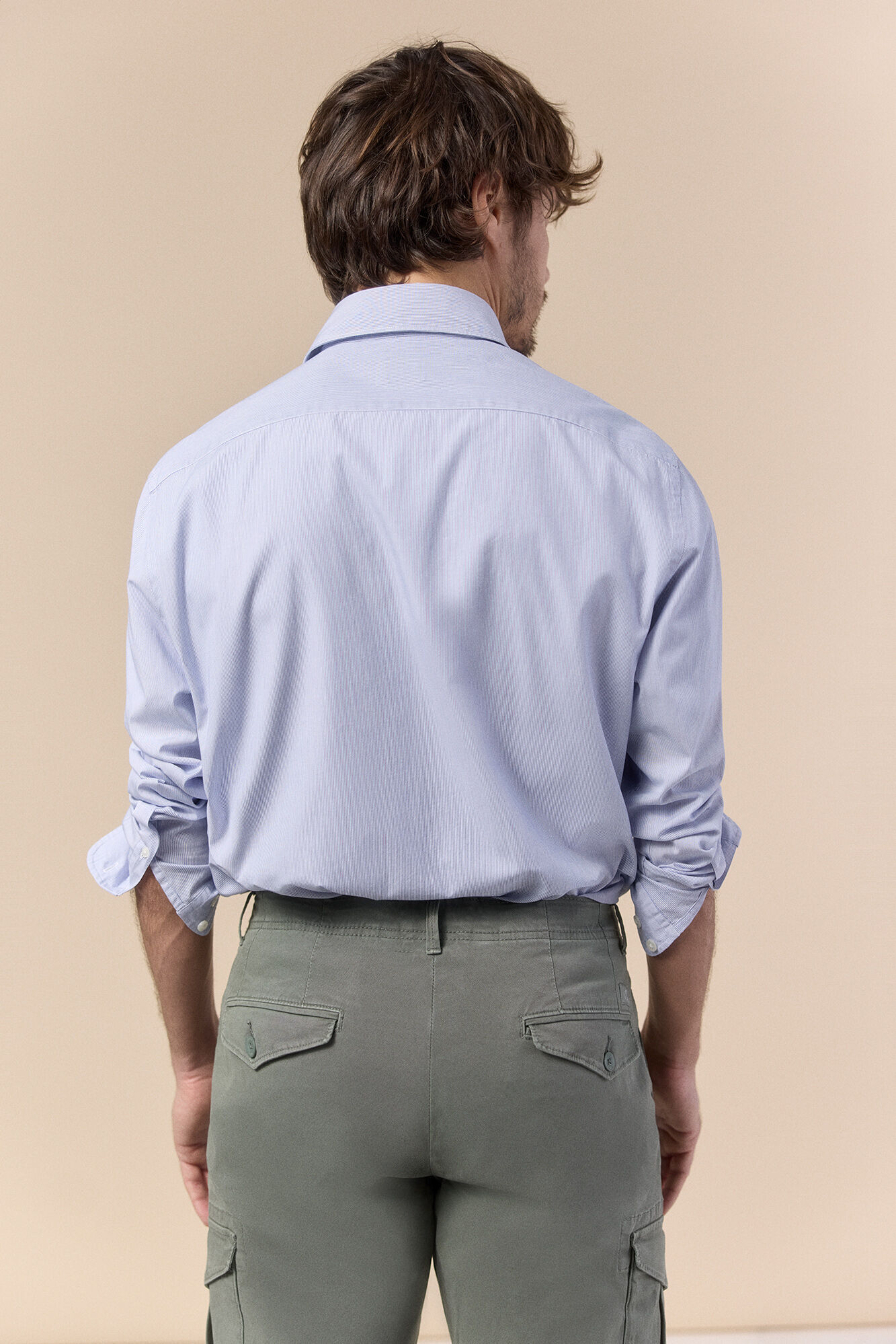 OOTO Camisa &agrave;s riscas manga comprida em popelina Azul