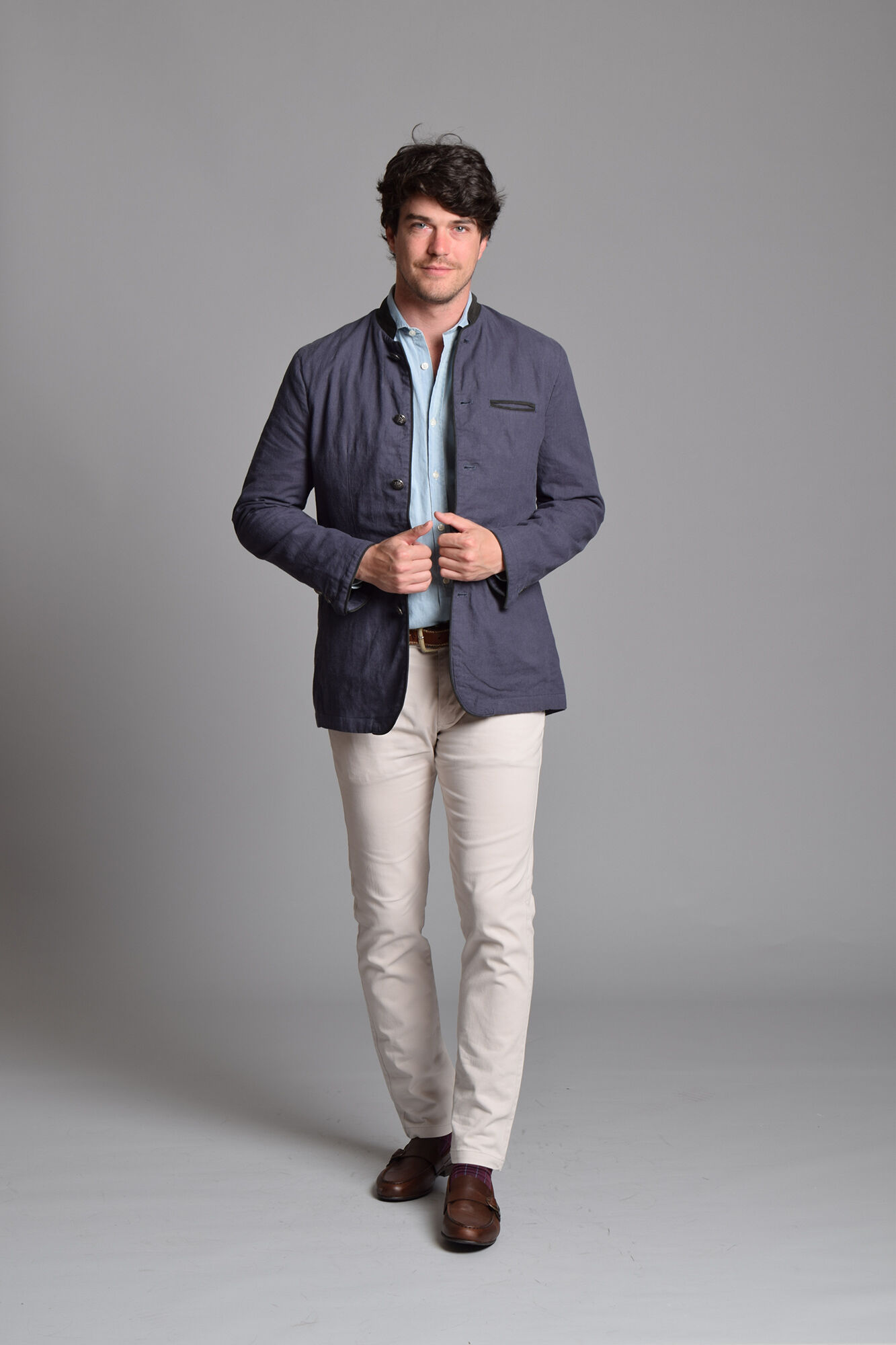 Cloking Chaqueta Austriaca Lino y Ante Azul marino