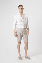 PuroEGO Herringbone linen Bermuda shorts Camel