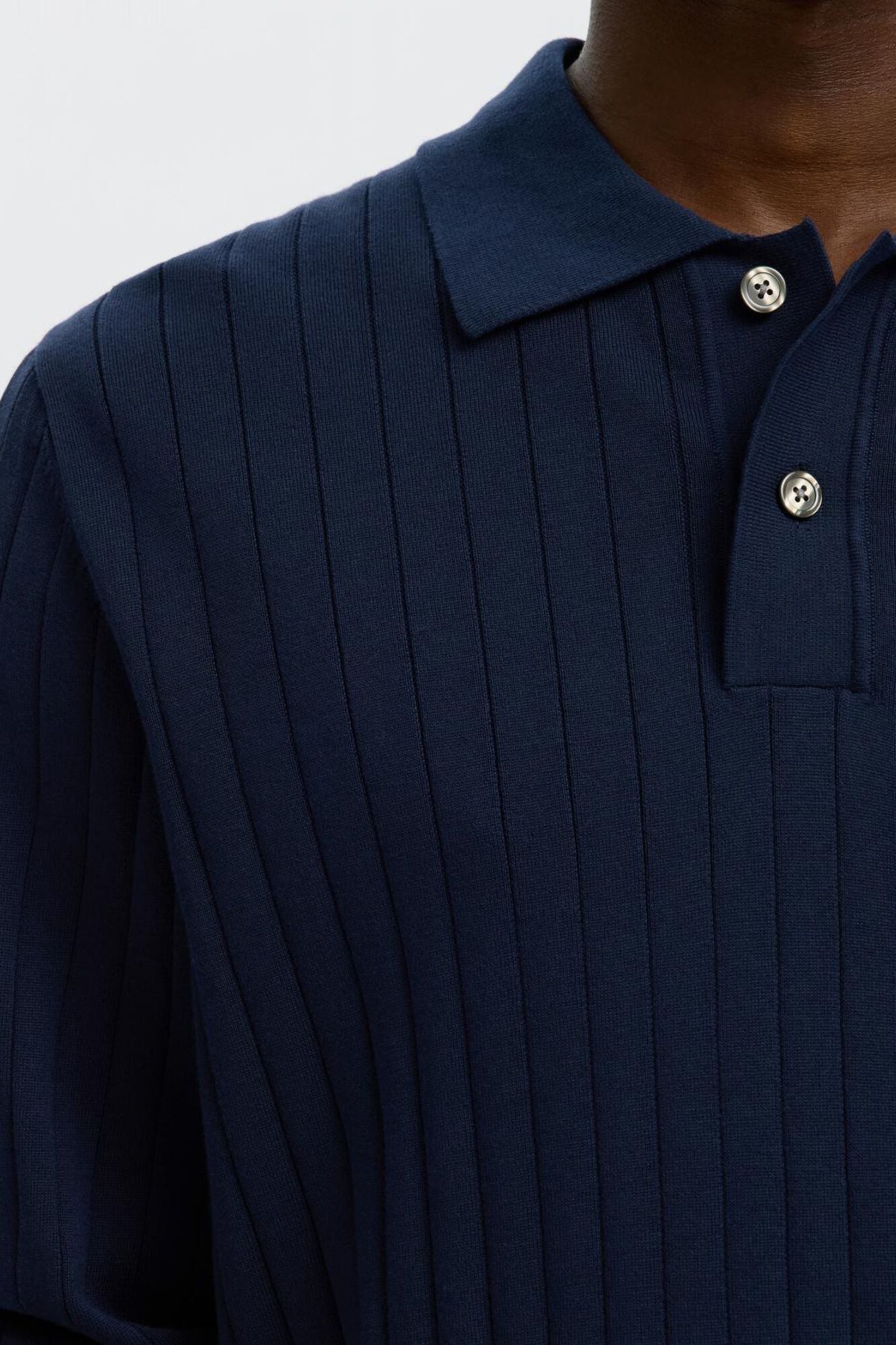 Selected Long sleeve knit polo shirt Navy
