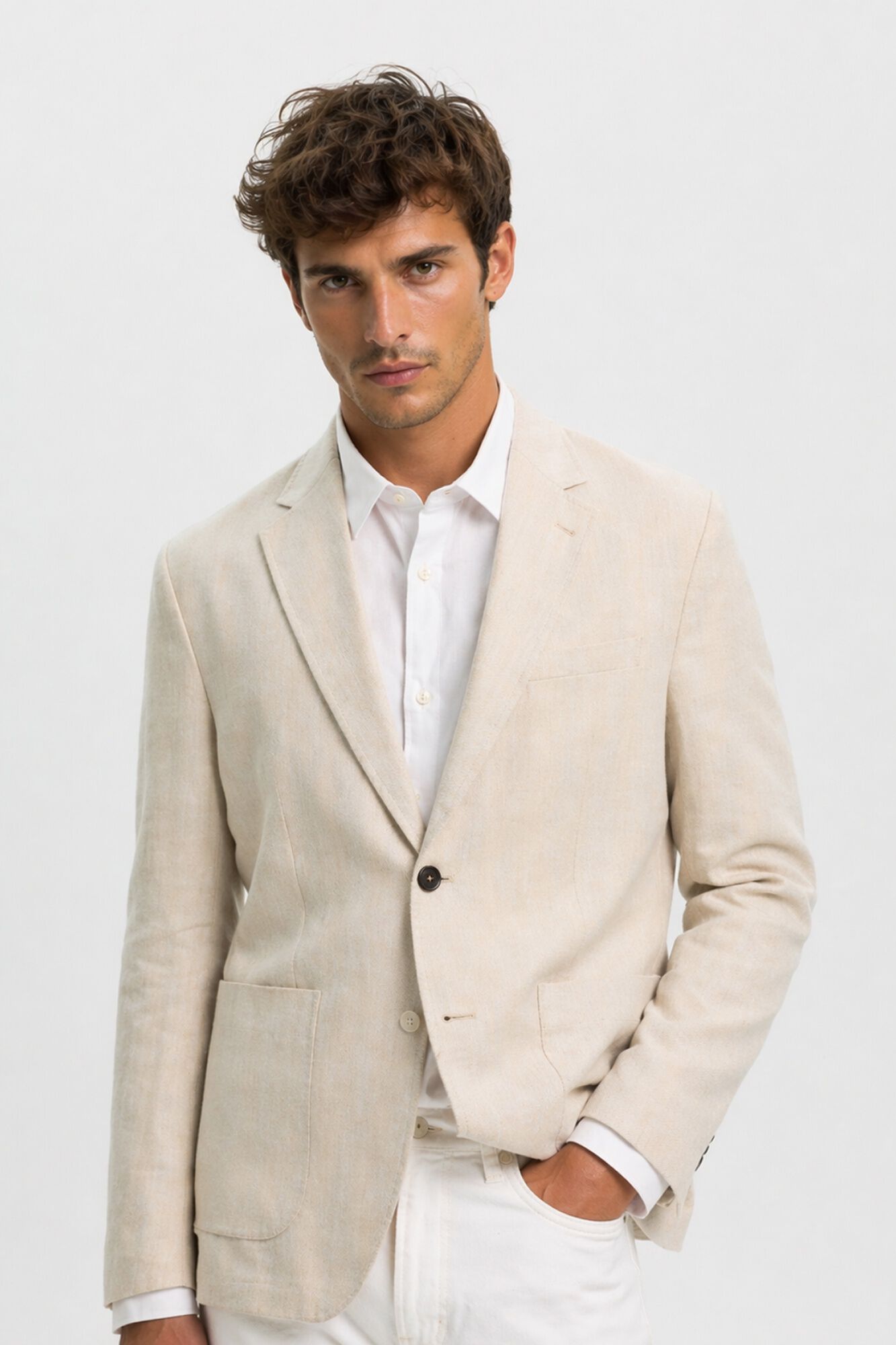 Selected Blazer de linho com lapela Tostado