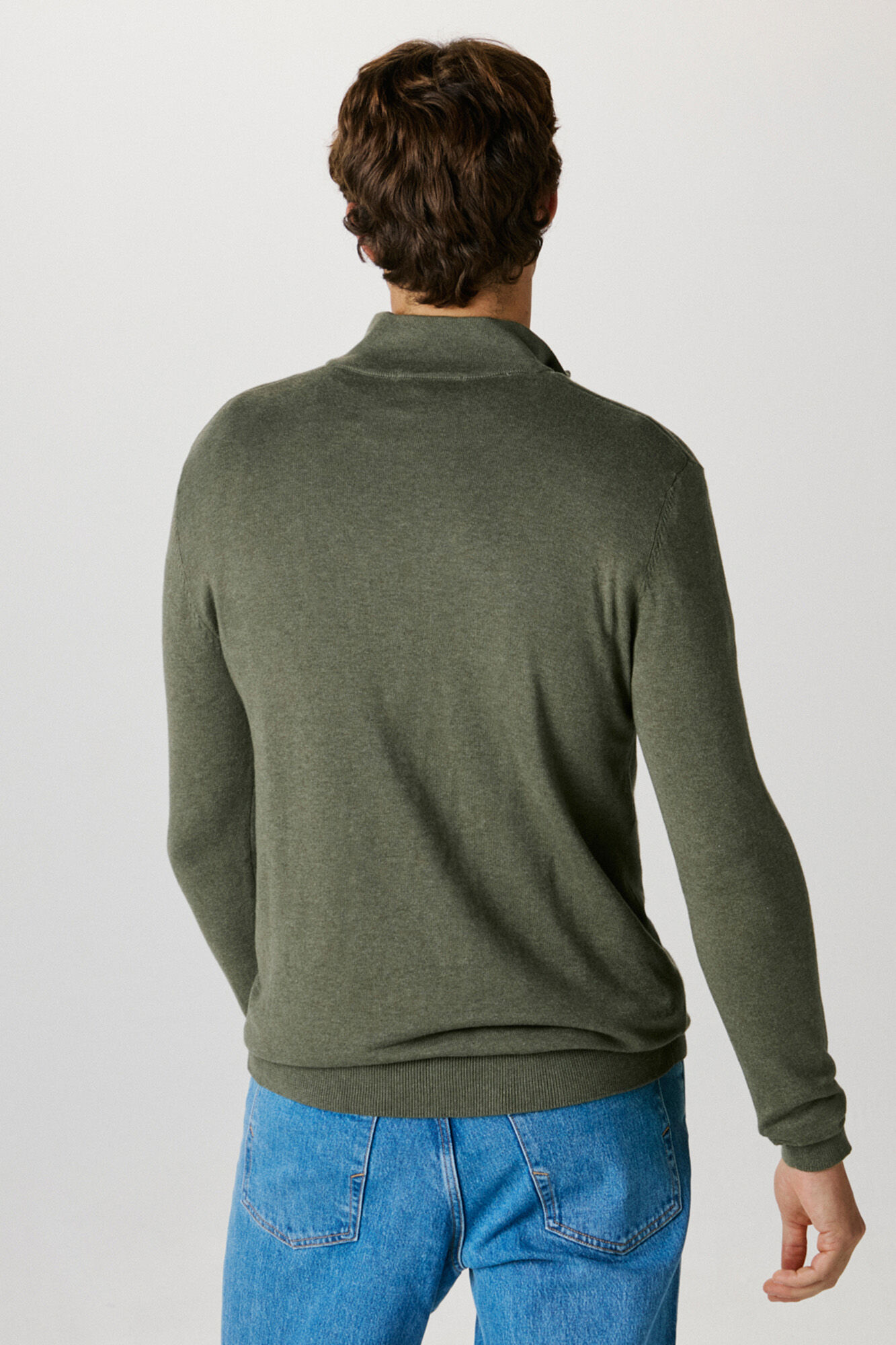 Selected 100% cotton stockings zip fastening jumper . Green