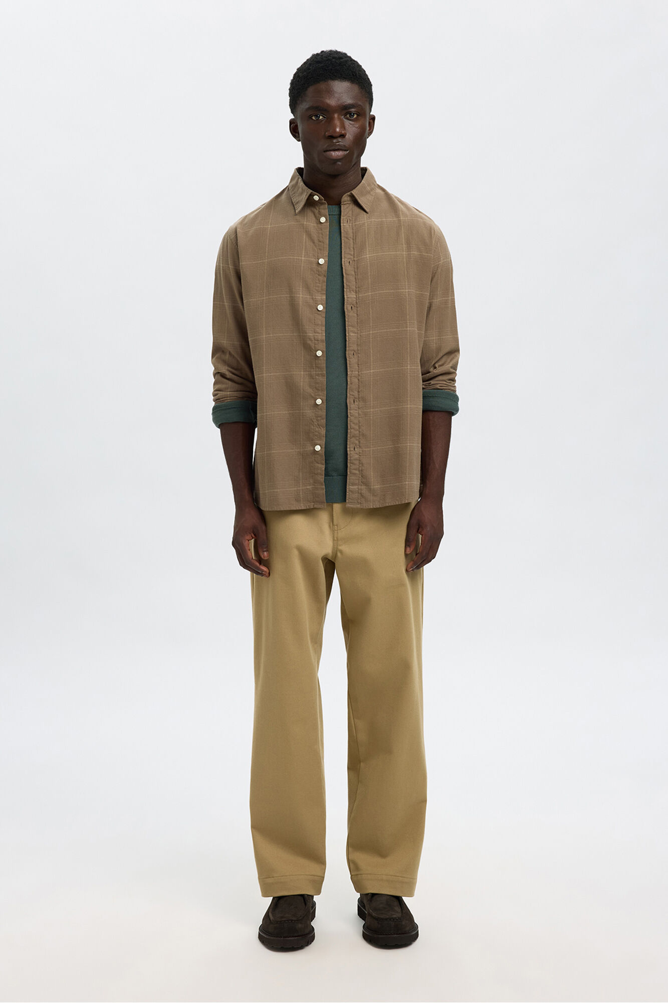 Selected Camisa de manga comprida com corte slim Castanho