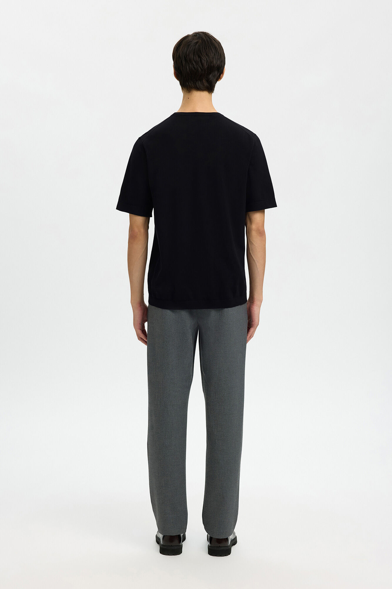 Selected T-shirt de manga curta de homem em malha lisa Preto