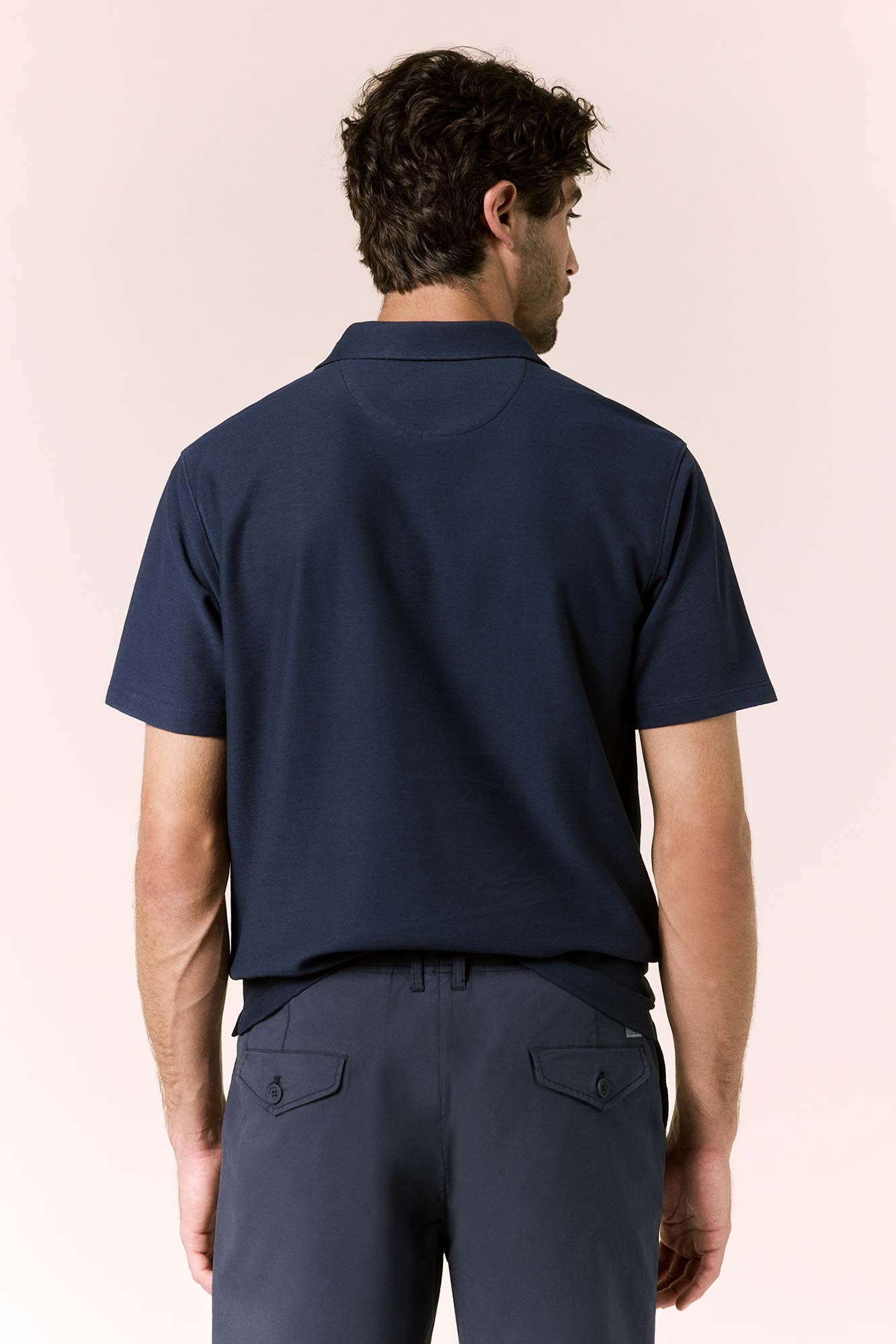 OOTO Piqu&eacute; V-neck polo shirt Navy