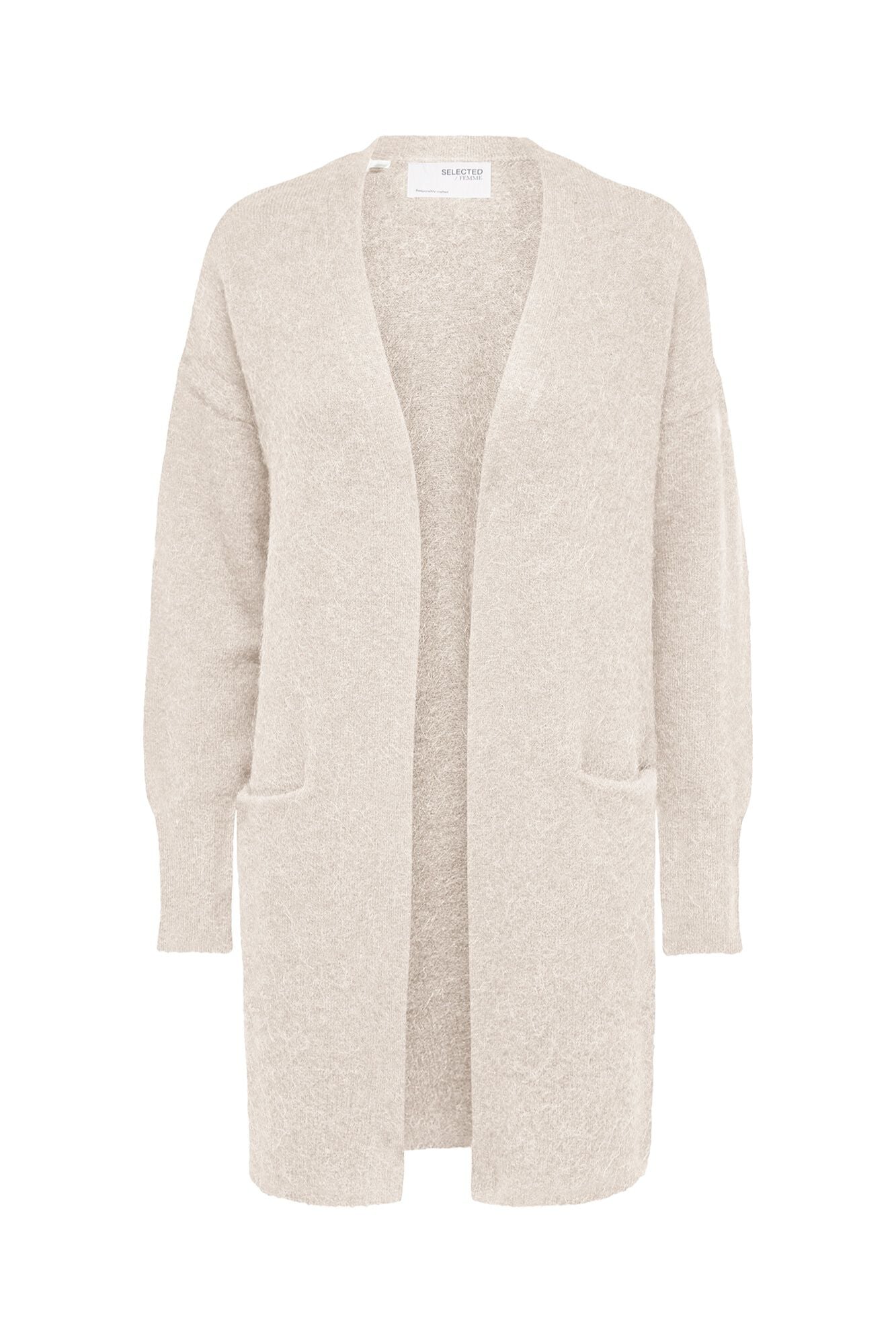 Selected Long wool and alpaca cardigan Beige