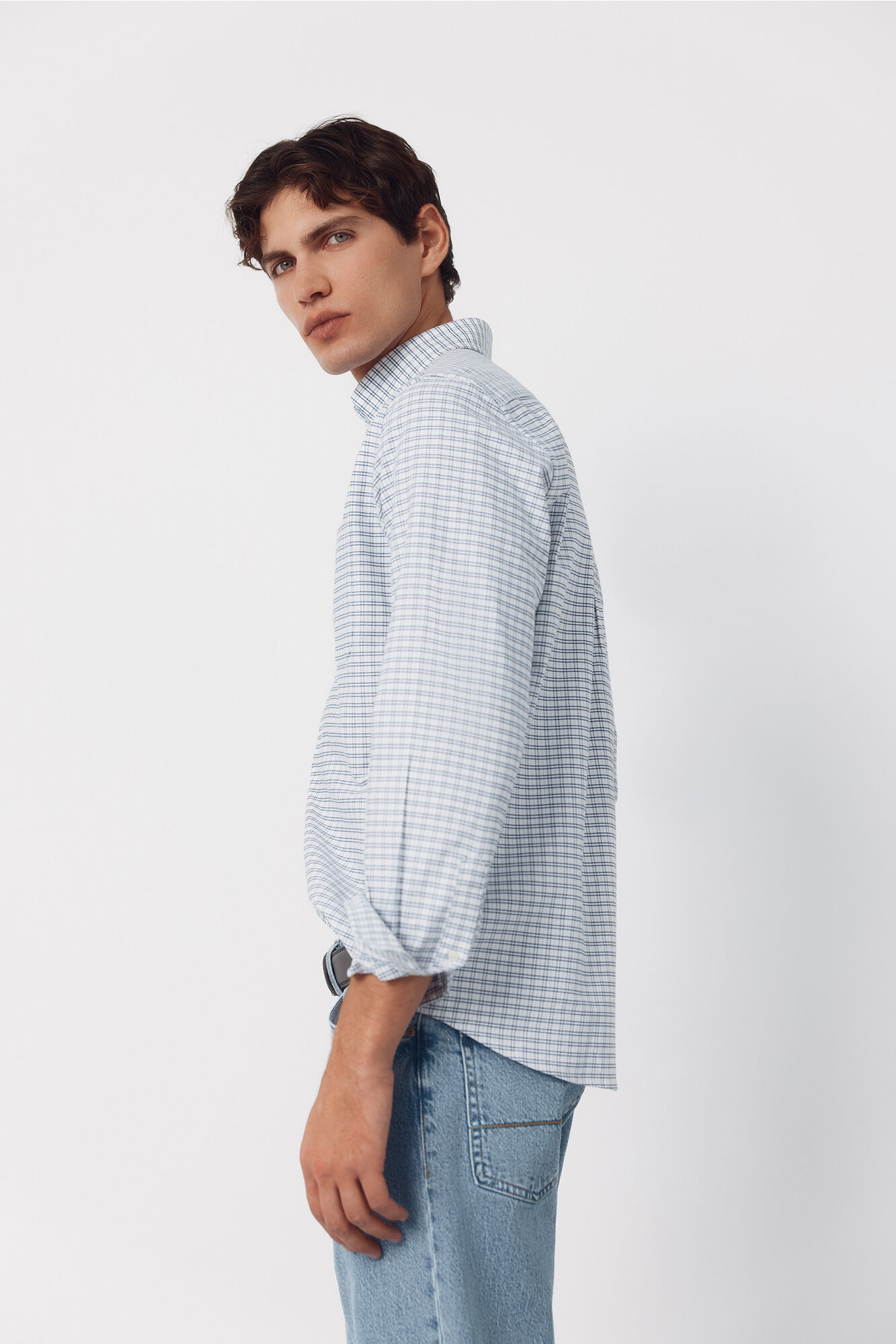 Cortefiel Checked Oxford shirt Blue