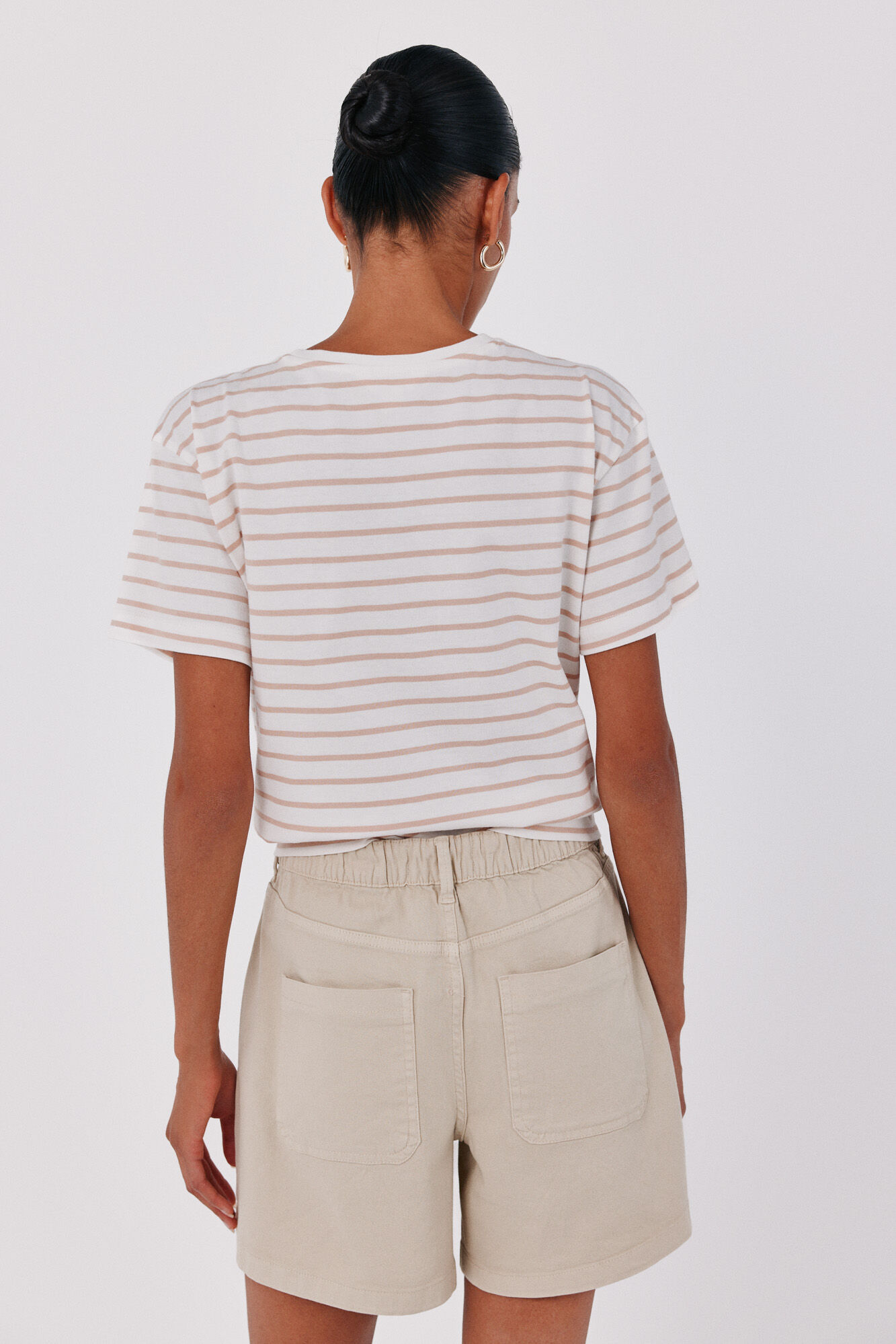 Cortefiel Striped print T-shirt Printed white