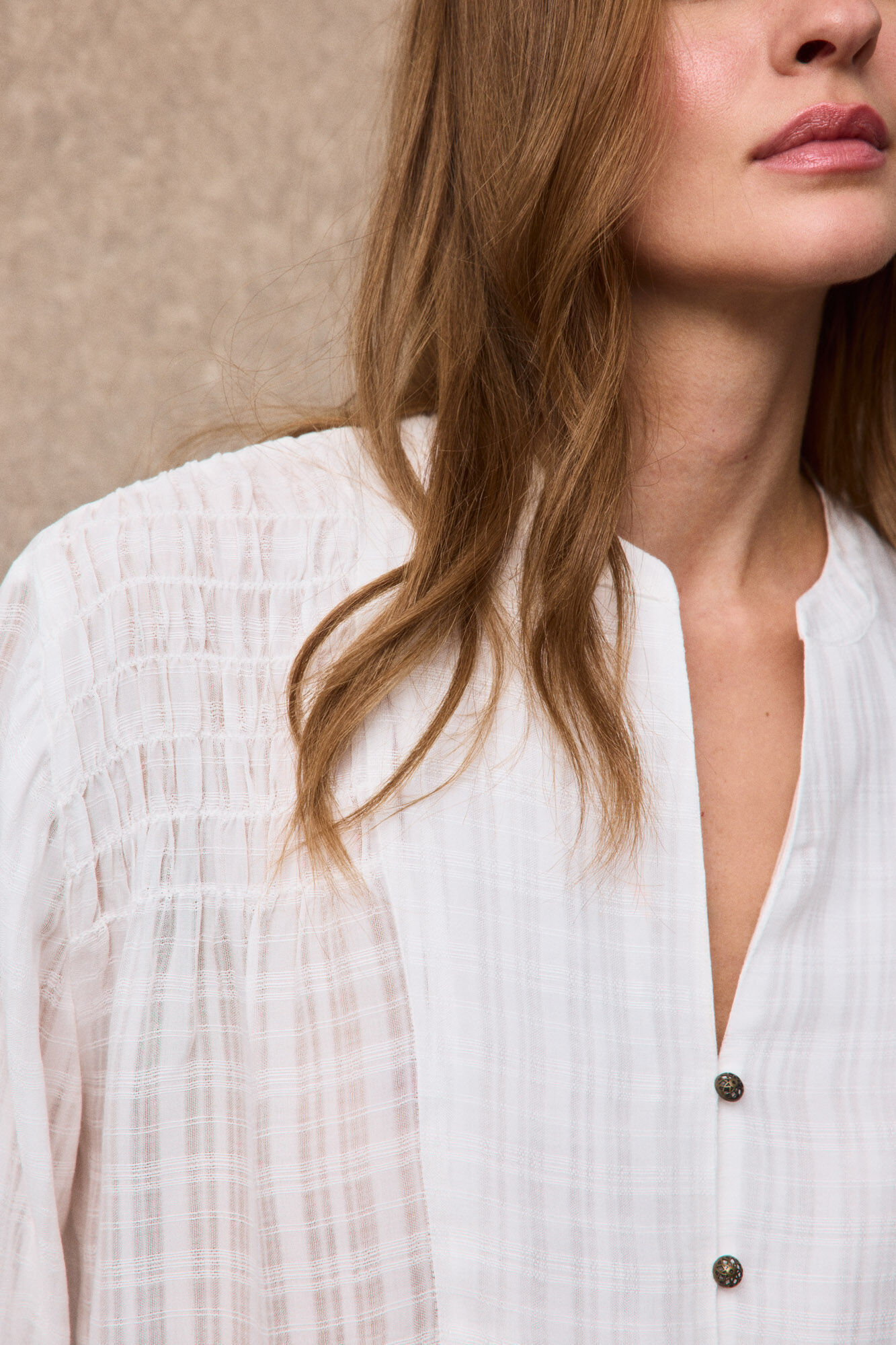 Slowlove Blusa com franzido e mangas bufantes Ecru