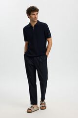 Selected Polo de malha com meio fecho-&eacute;clair Azul