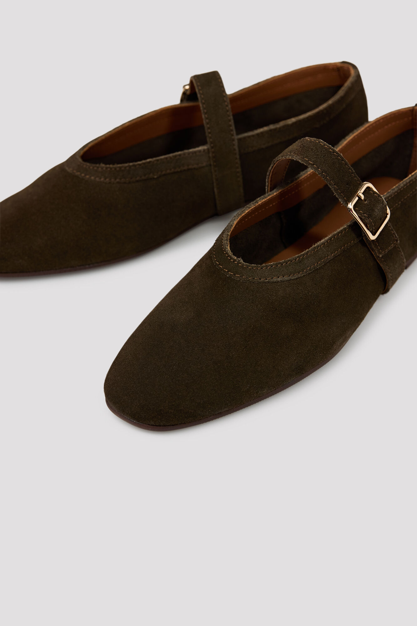 Cortefiel Flat strap ballet flats Dark brown