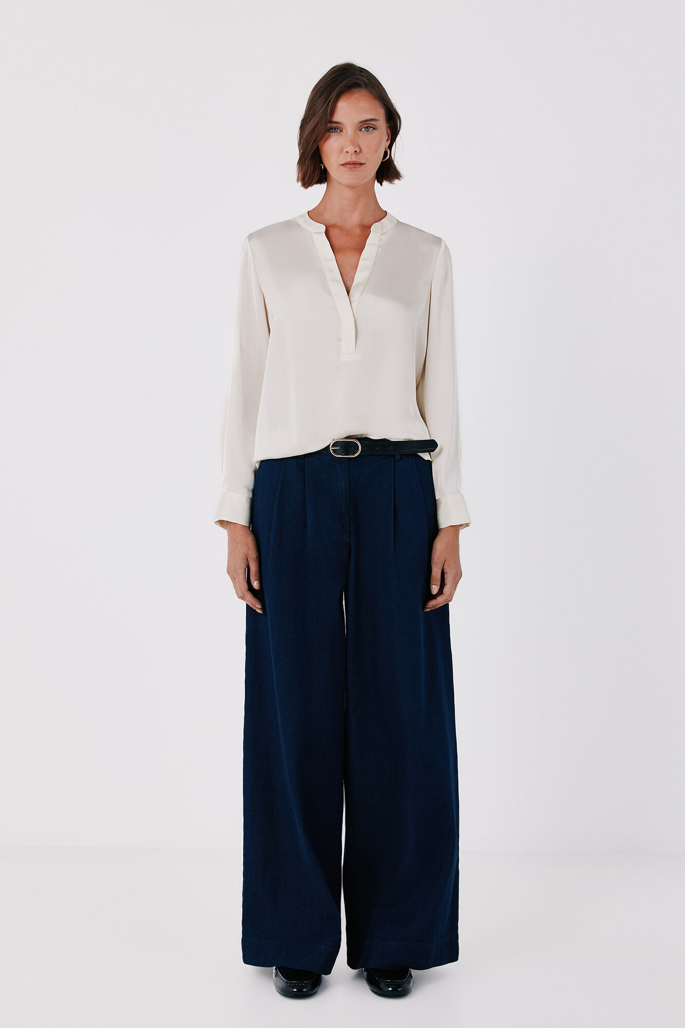 Cortefiel Satin-finish polo shirt blouse