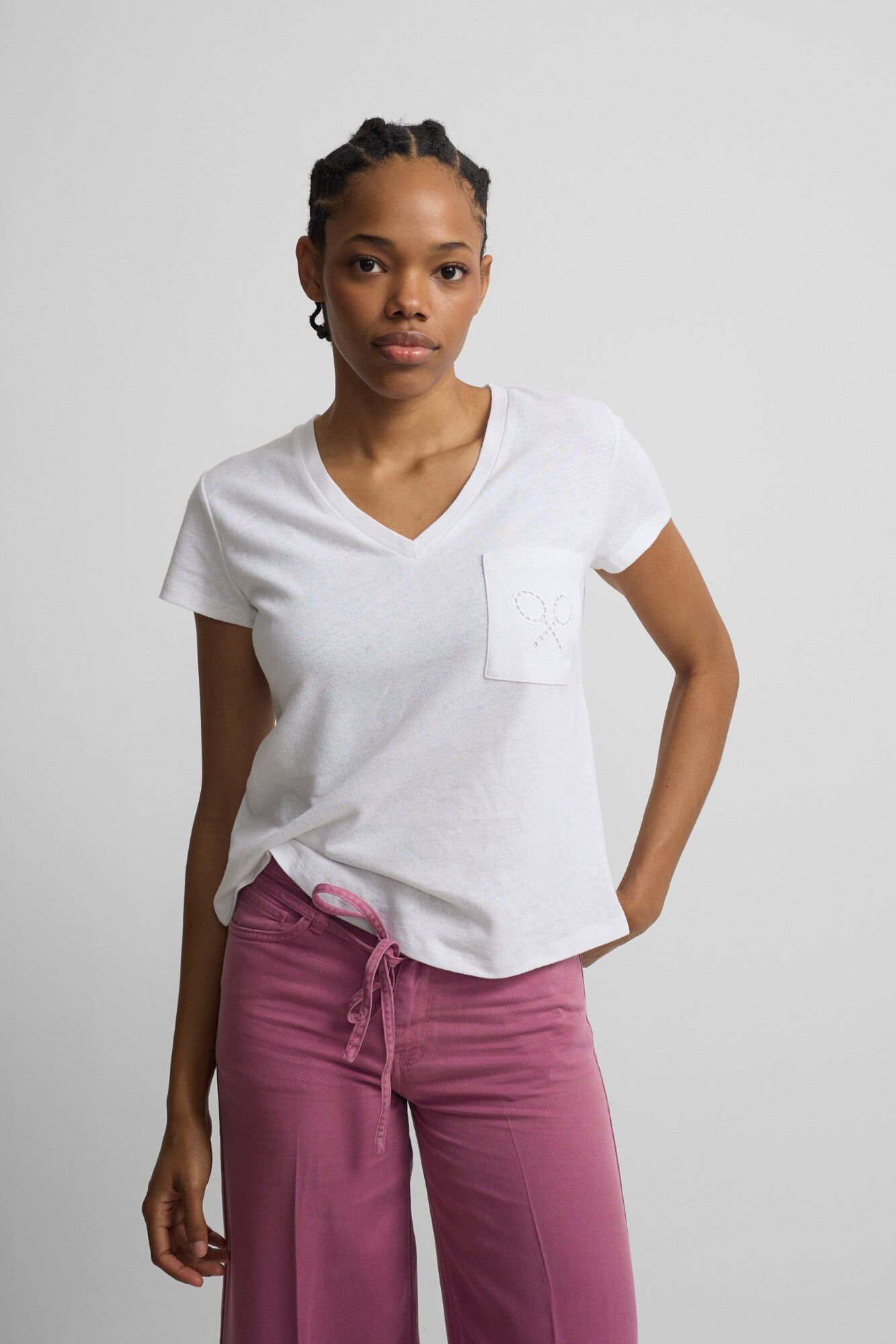 Silbon Women's racket print pocket T-shirt