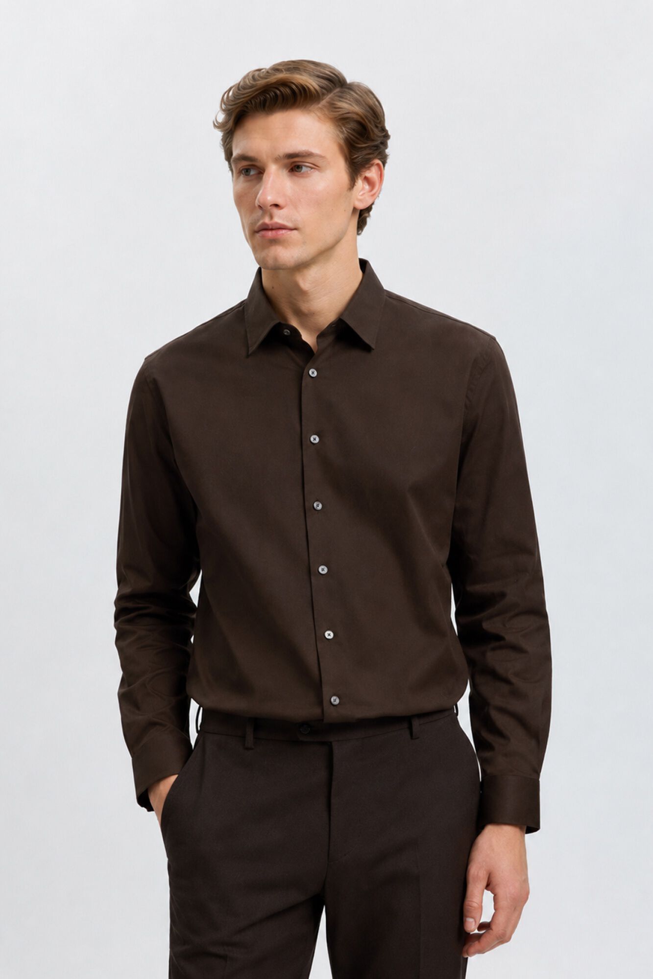 Selected Camisa de vestir slim fit Castanho