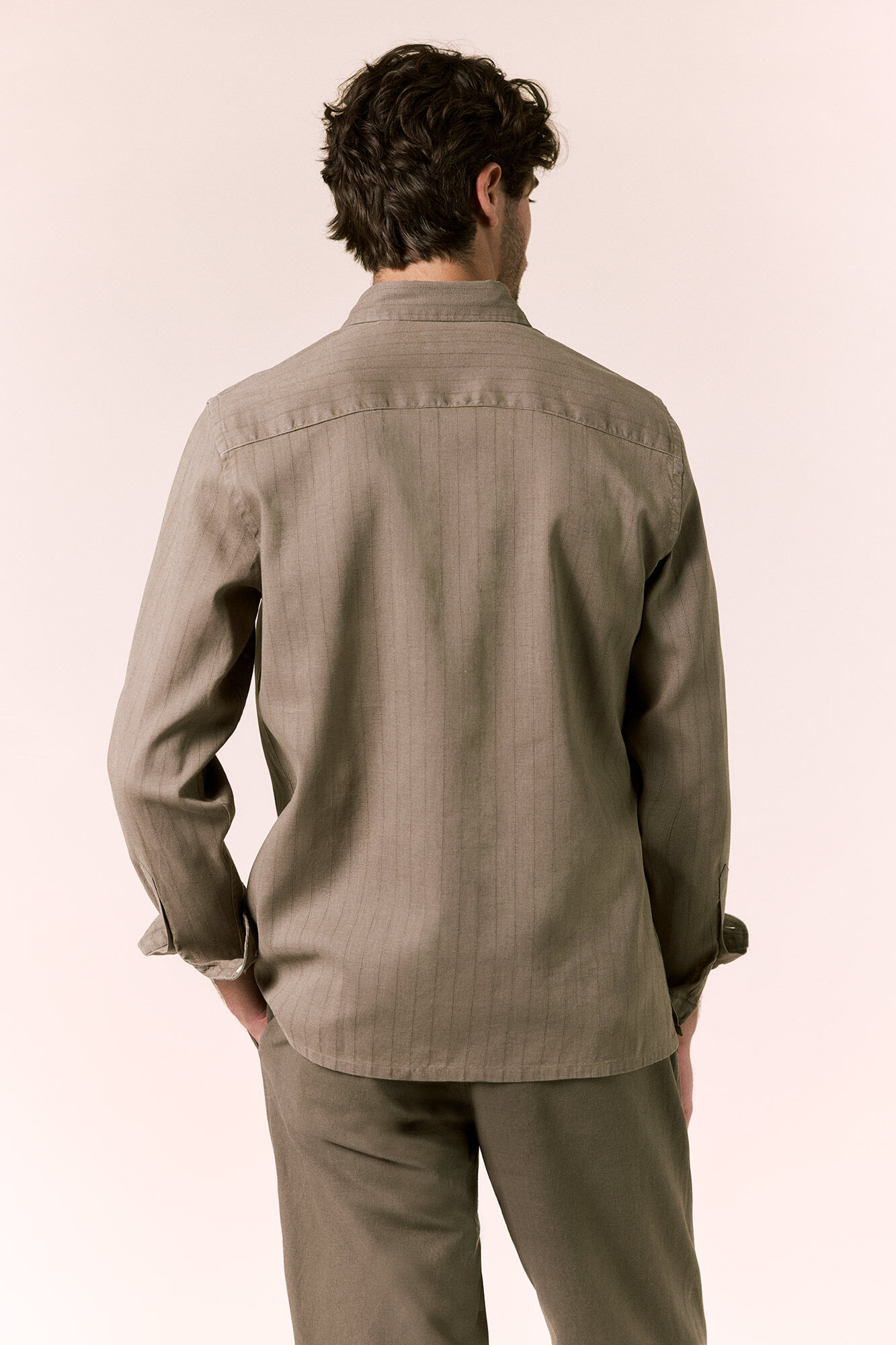 OOTO Camisa de linho de manga comprida &agrave;s riscas Verde