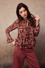 Slowlove Blusa estampada fluida Estampado granate