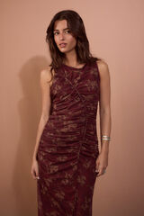 Slowlove Printed ruched dress Maroon