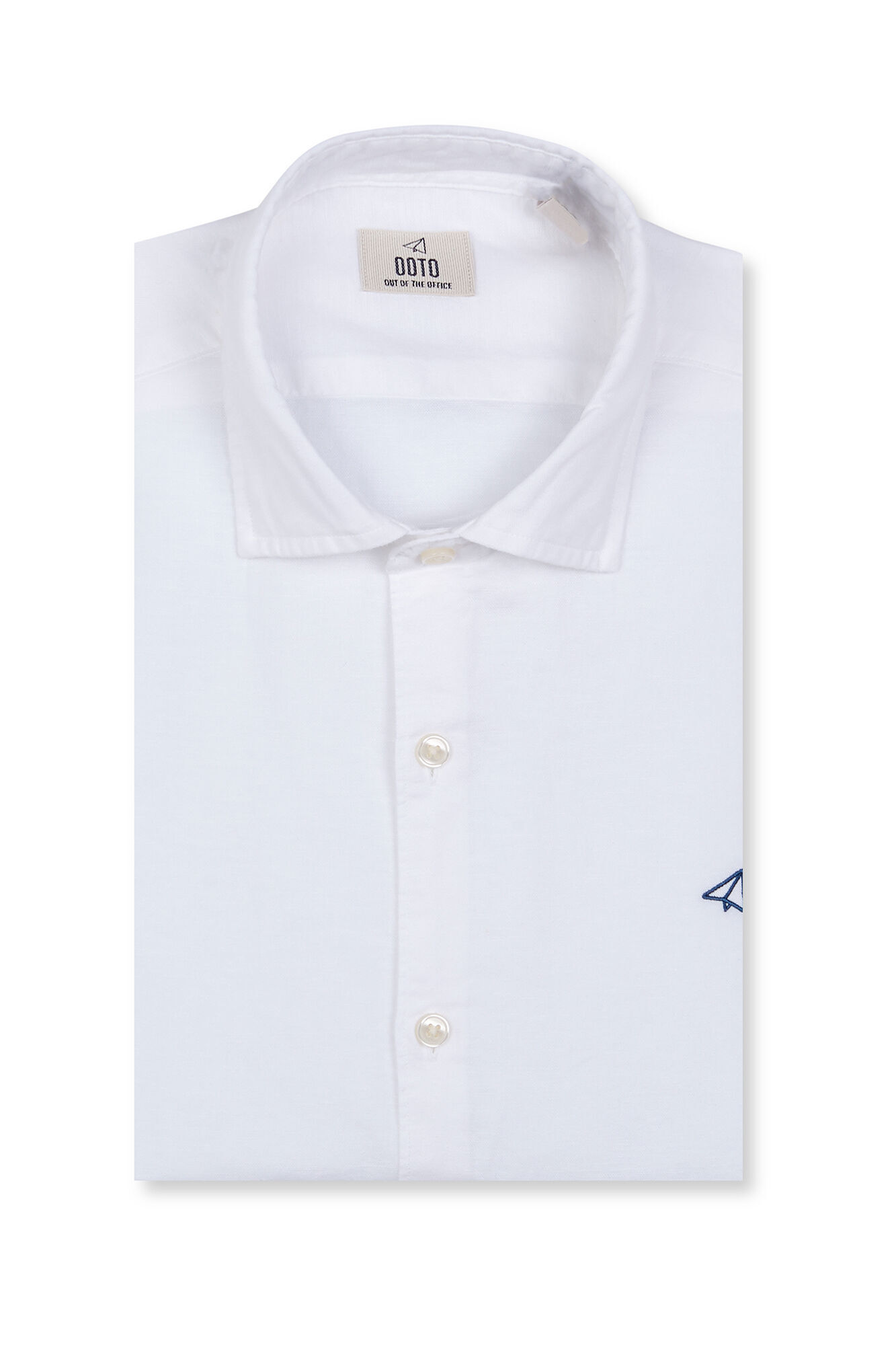 OOTO Camisa manga comprida em algod&atilde;o e linho Branco