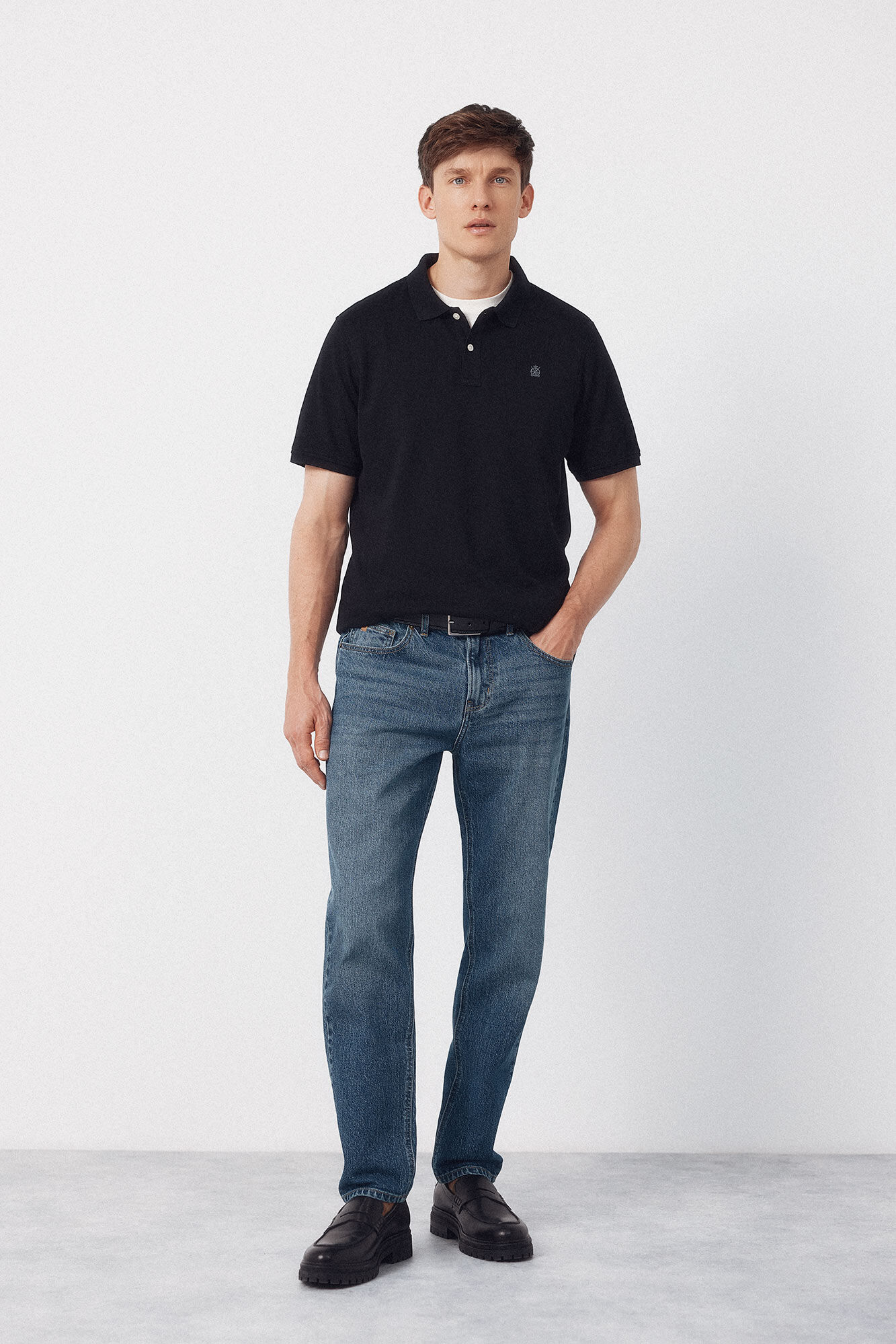 Cortefiel Piqu&eacute; basic polo shirt Black