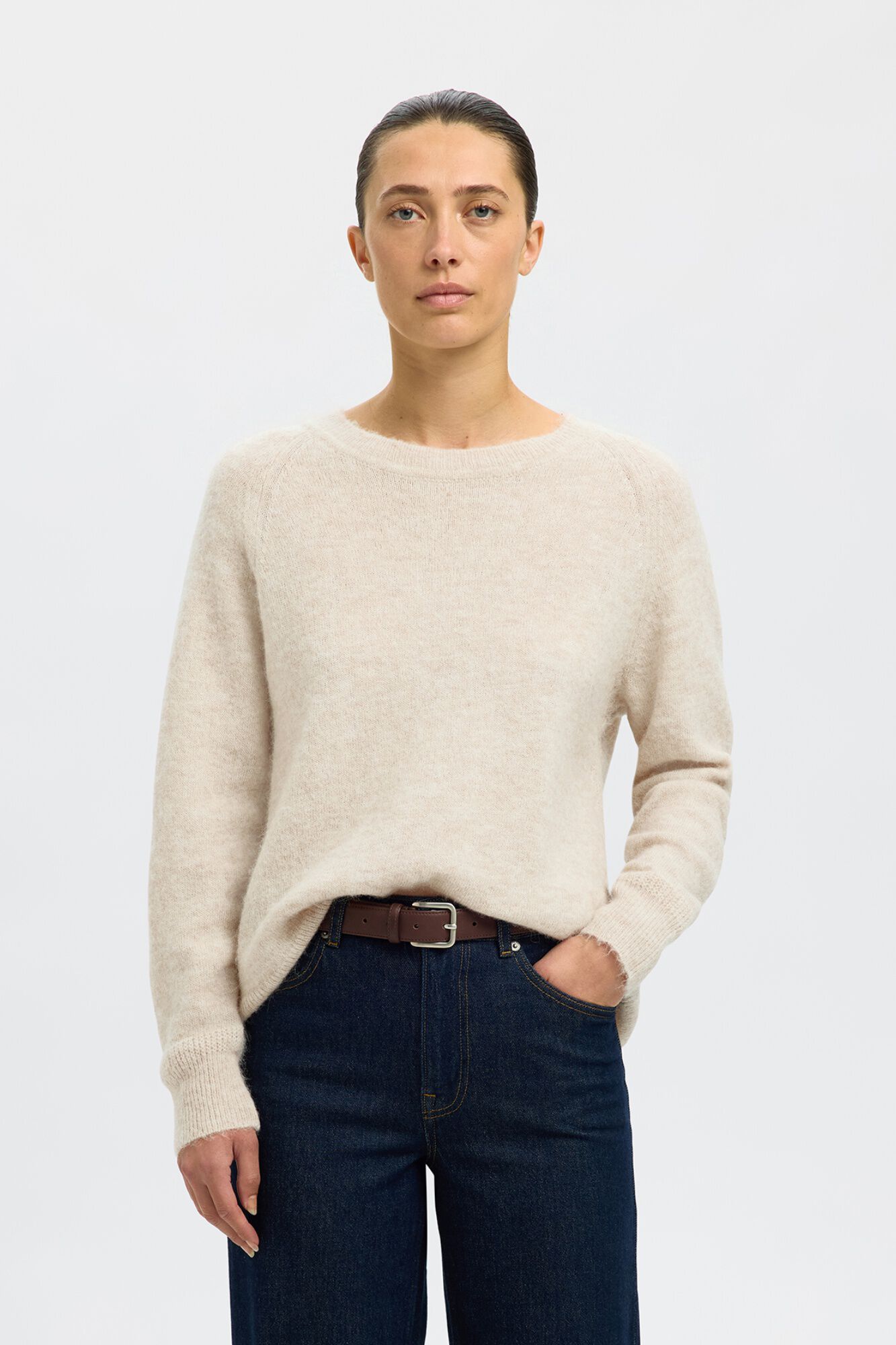 Selected Wool and alpaca jumper Beige