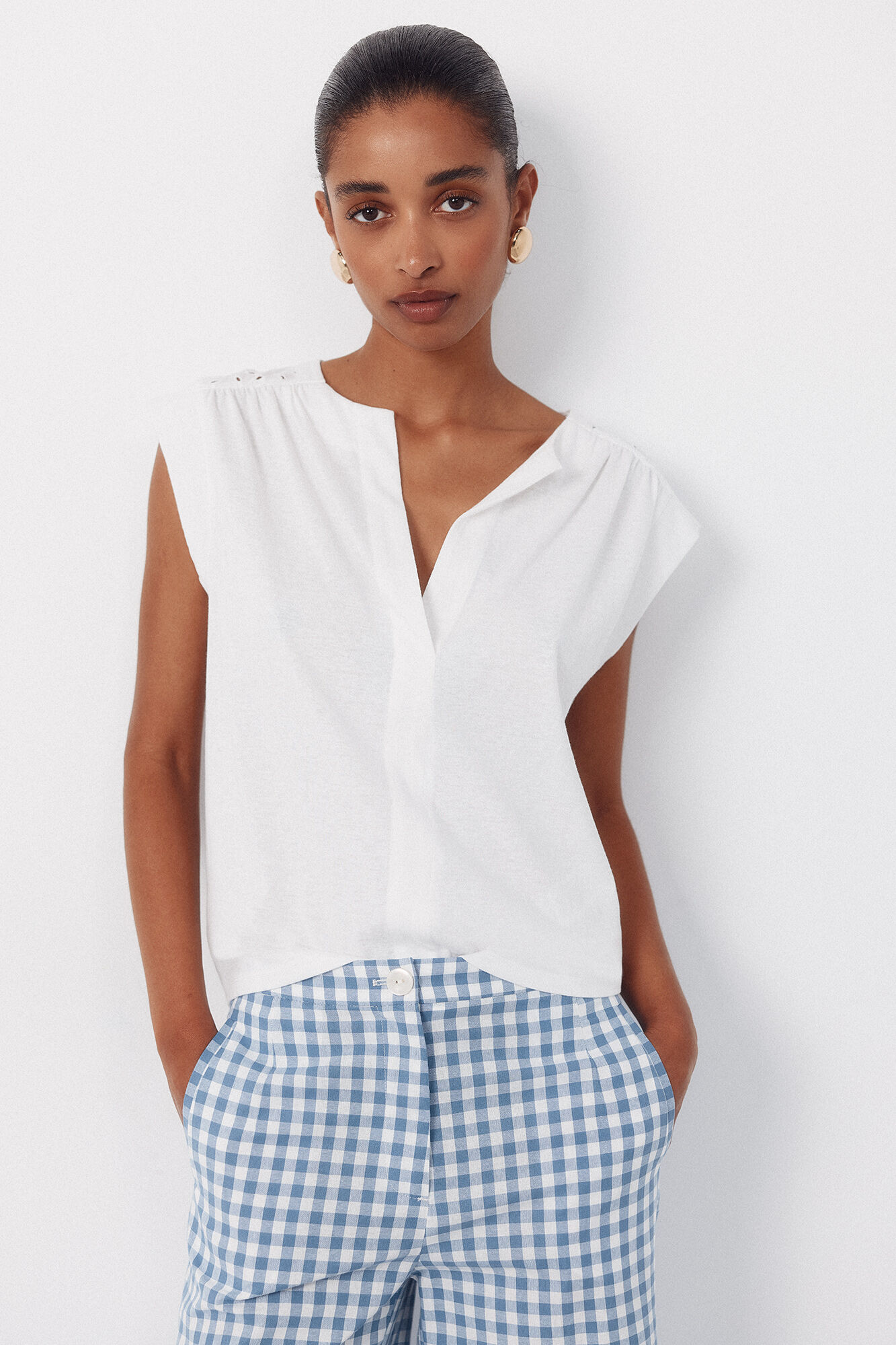 Cortefiel Embroidered back yoke t-shirt White