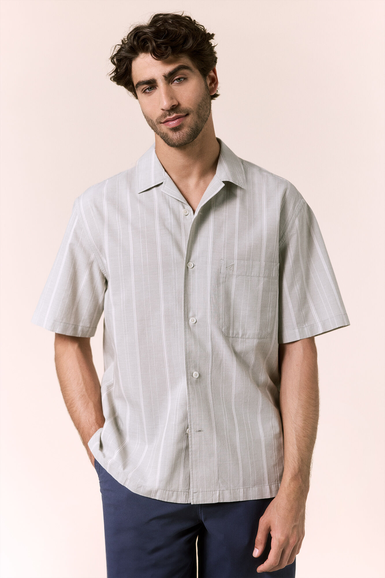 OOTO Camisa rayas manga corta cuello bowling