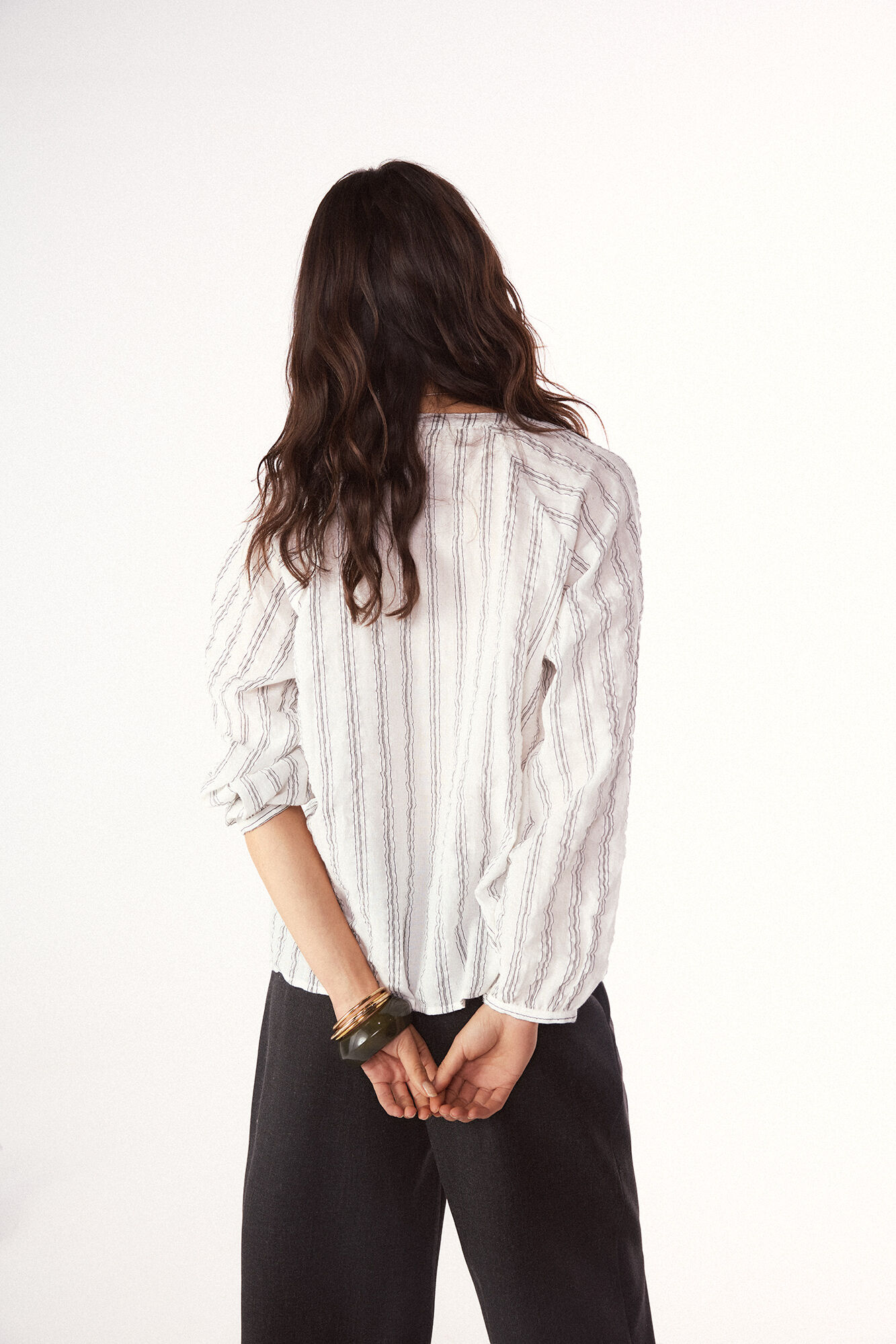 Slowlove Blusa em tecido de riscas Impress&atilde;o